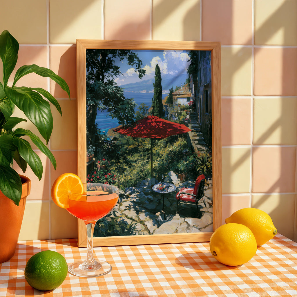 Italy Landscape Art Print, Scenic Coastal View, Serene Outdoor Setting, Fine Art Poster