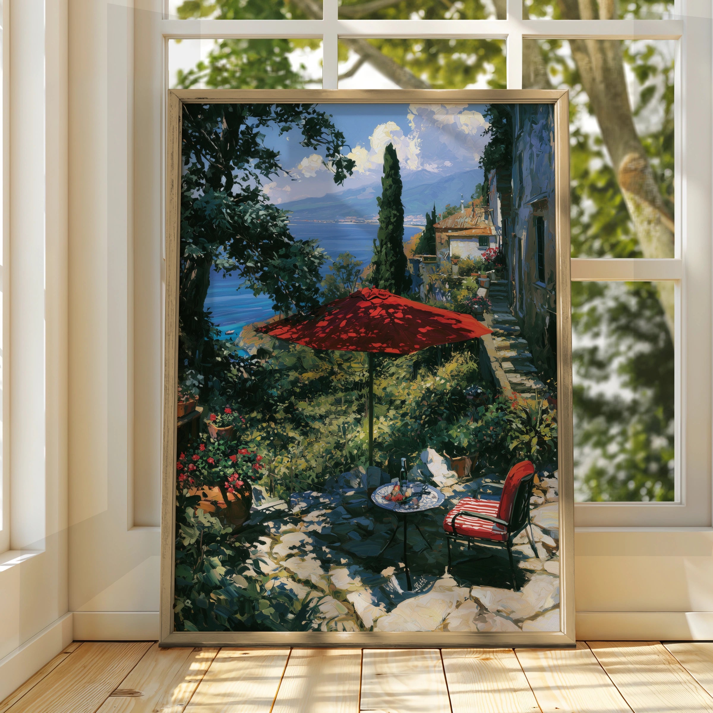 Italy Landscape Art Print, Scenic Coastal View, Serene Outdoor Setting, Fine Art Poster