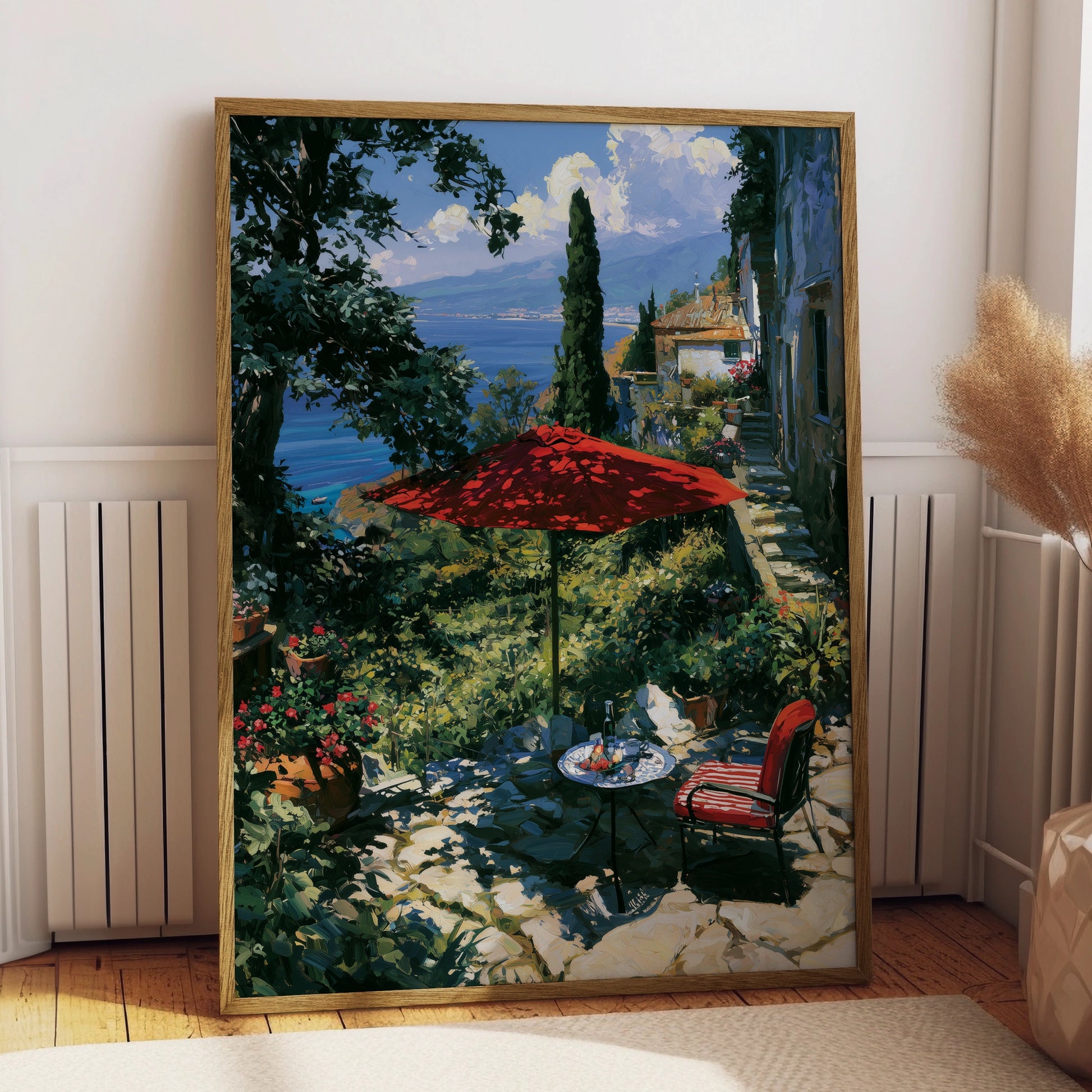 Italy Landscape Art Print, Scenic Coastal View, Serene Outdoor Setting, Fine Art Poster