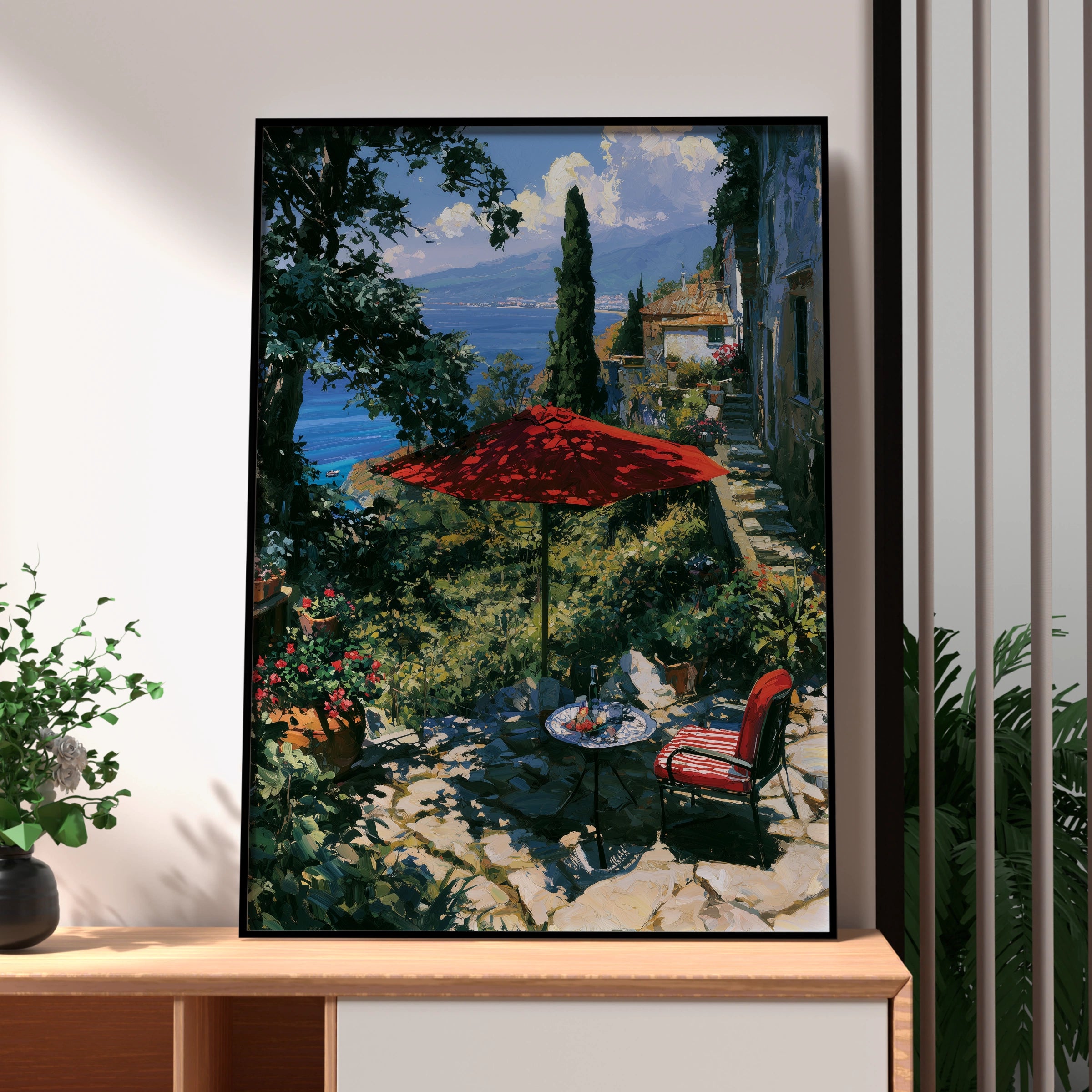 Italy Landscape Art Print, Scenic Coastal View, Serene Outdoor Setting, Fine Art Poster