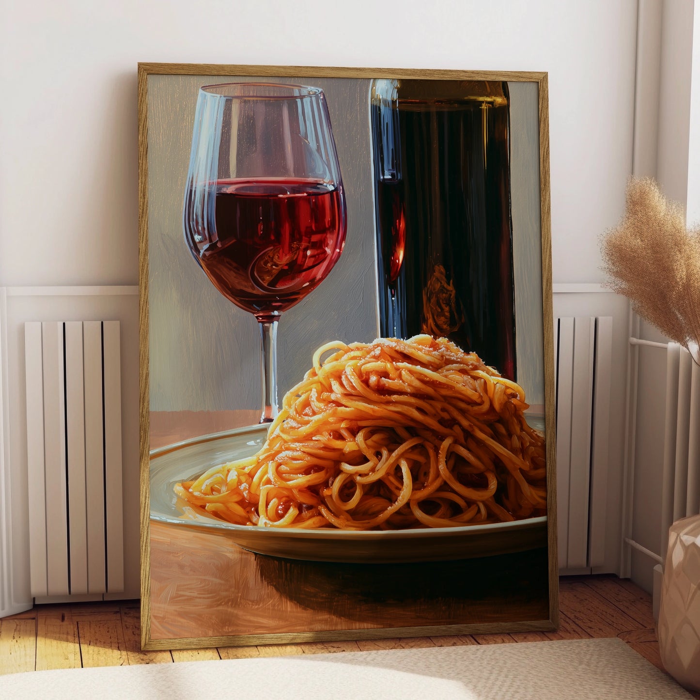 Pasta and Wine Still Life Art Print, Italian Kitchen Decor, Culinary Wall Art