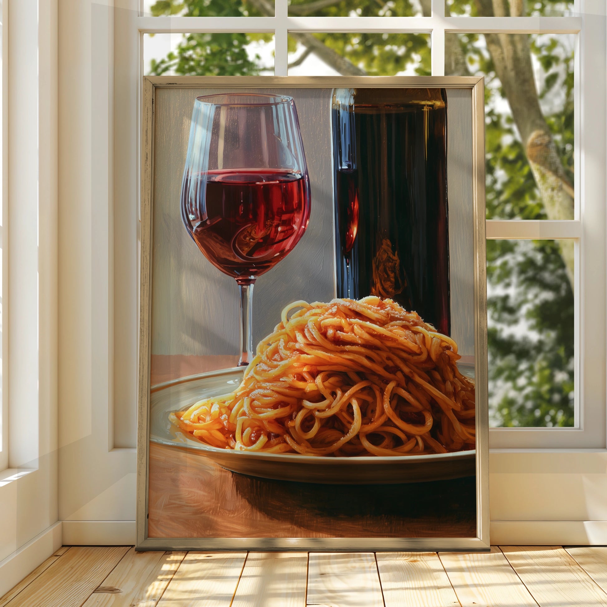 Pasta and Wine Still Life Art Print, Italian Kitchen Decor, Culinary Wall Art