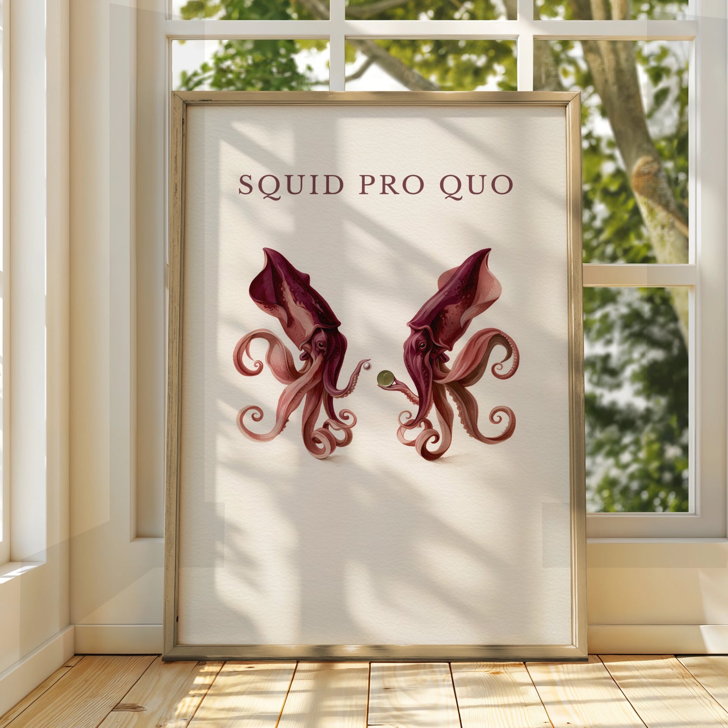 Squid Pro Quo Wall Art, Playful Squid Print, Ocean-Inspired Decor, Nautical Art, Quirky Home Style