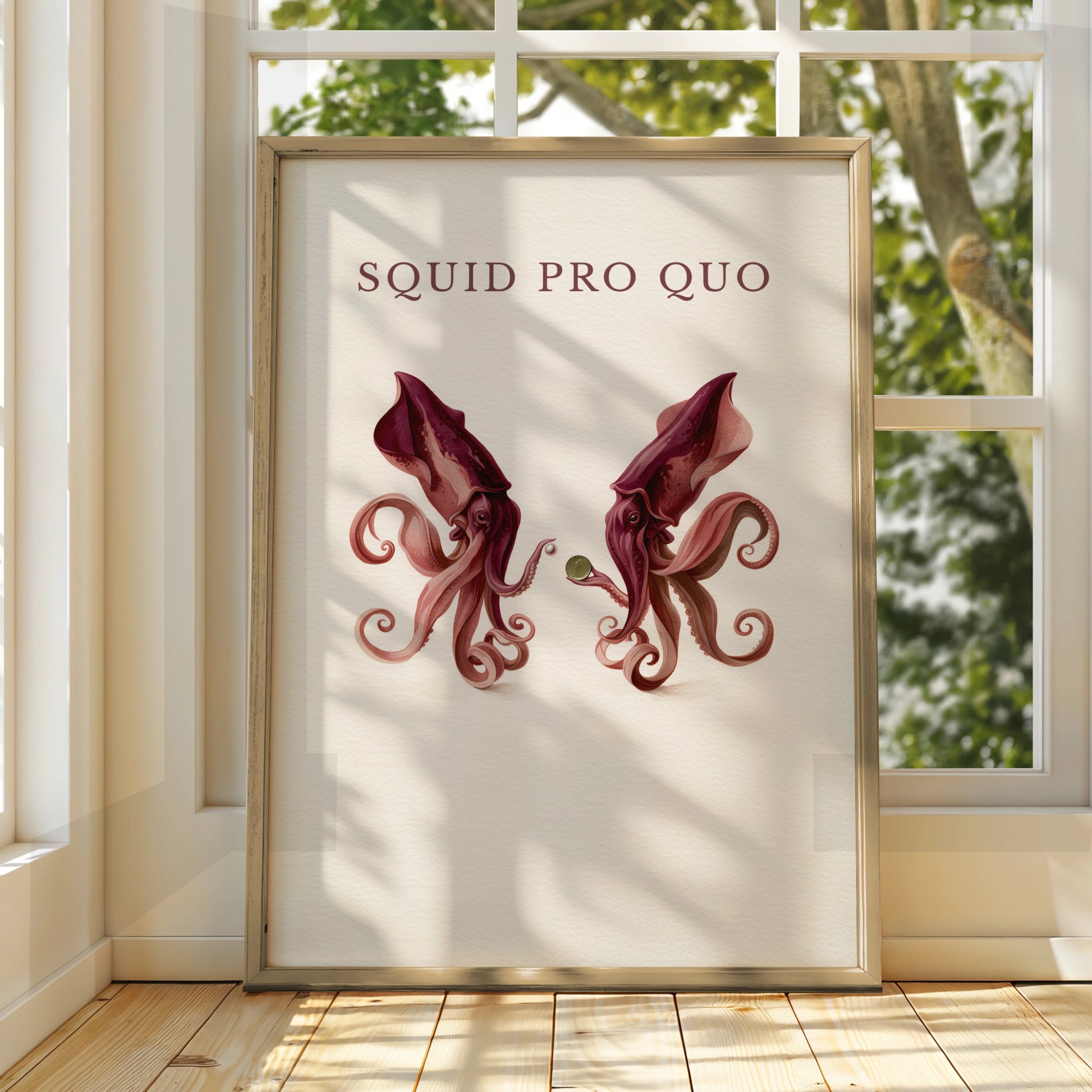 Squid Pro Quo Wall Art, Playful Squid Print, Ocean-Inspired Decor, Nautical Art, Quirky Home Style