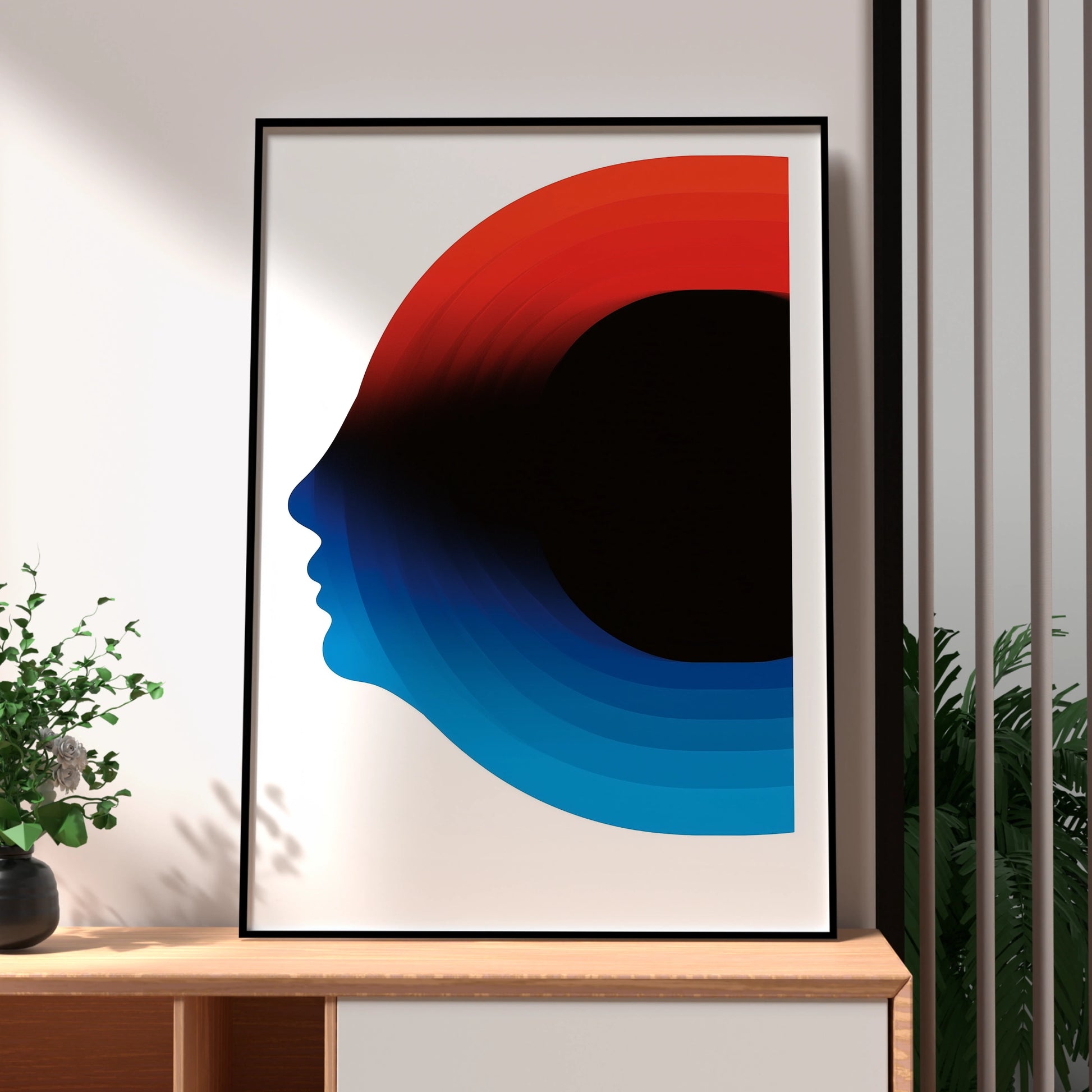 Abstract Face Art Print, Minimalist Wall Decor, Modern Colourful Design, Home Office Artwork
