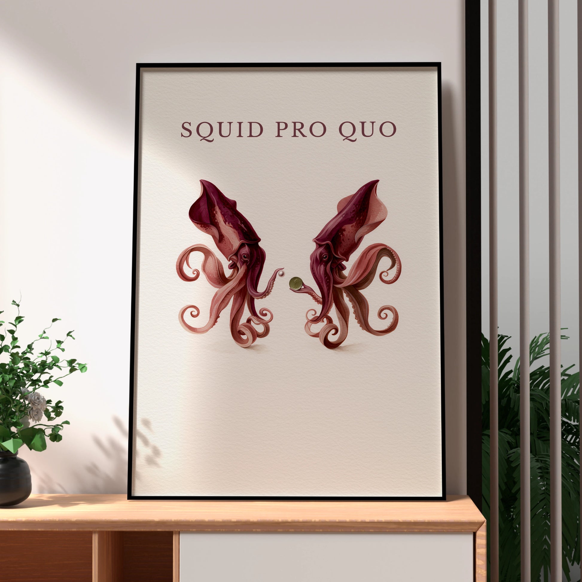 Squid Pro Quo Wall Art, Playful Squid Print, Ocean-Inspired Decor, Nautical Art, Quirky Home Style
