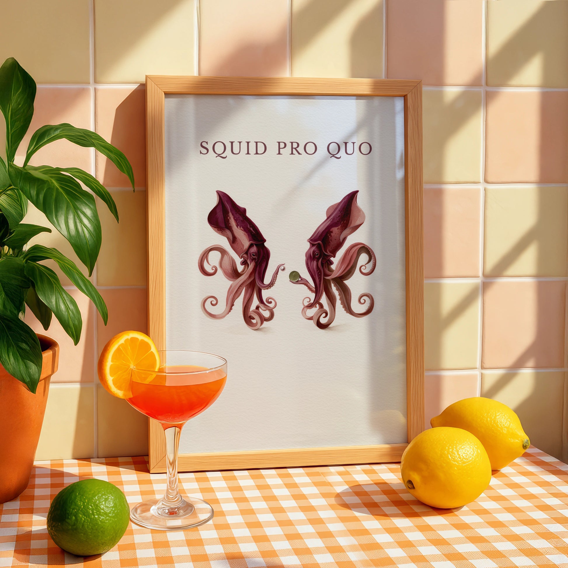 Squid Pro Quo Wall Art, Playful Squid Print, Ocean-Inspired Decor, Nautical Art, Quirky Home Style