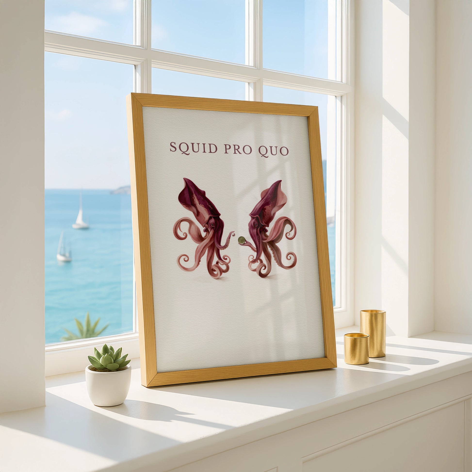 Squid Pro Quo Wall Art, Playful Squid Print, Ocean-Inspired Decor, Nautical Art, Quirky Home Style