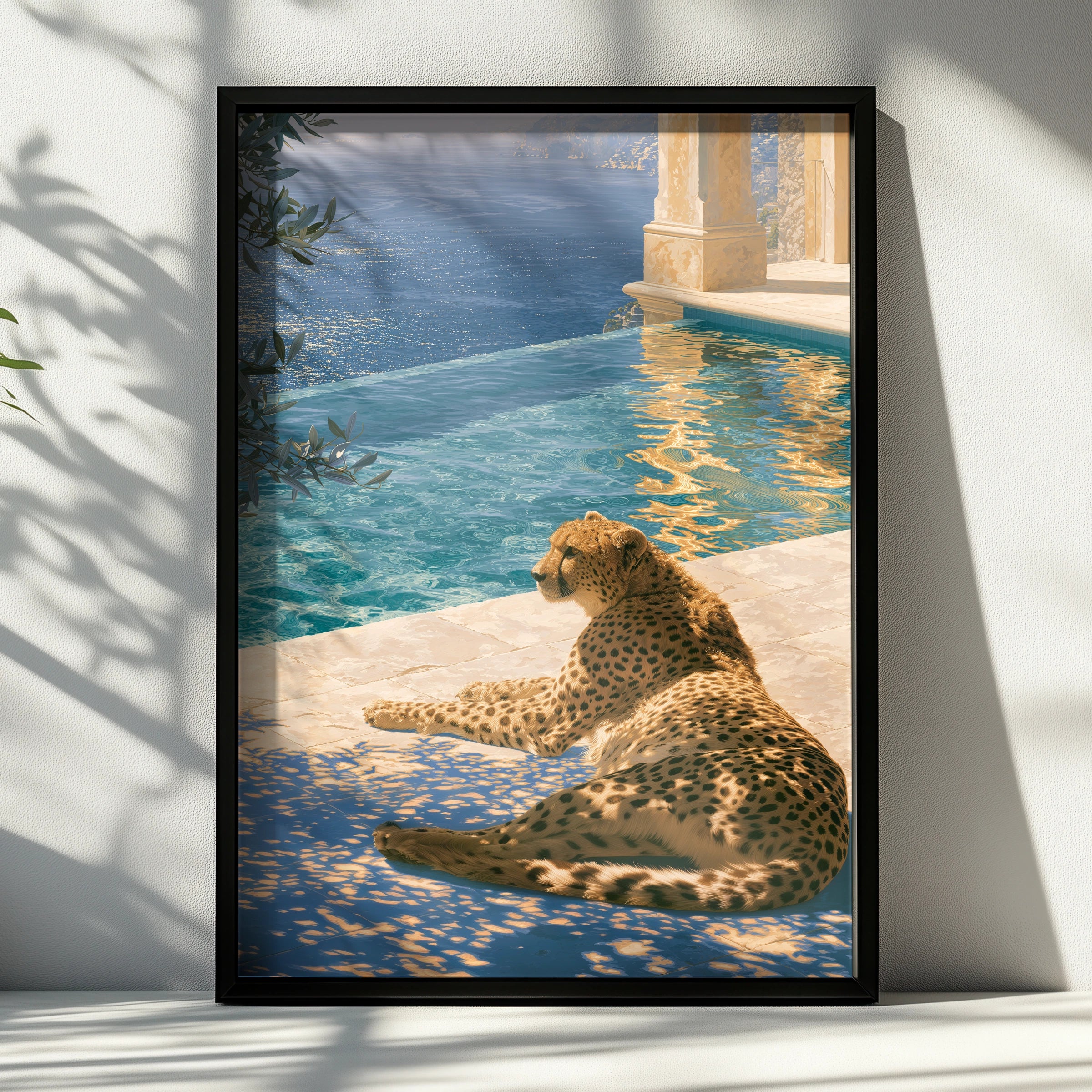 Cheetah by Poolside, Exotic Animal Art Print, Modern Wall Decor for Living Room