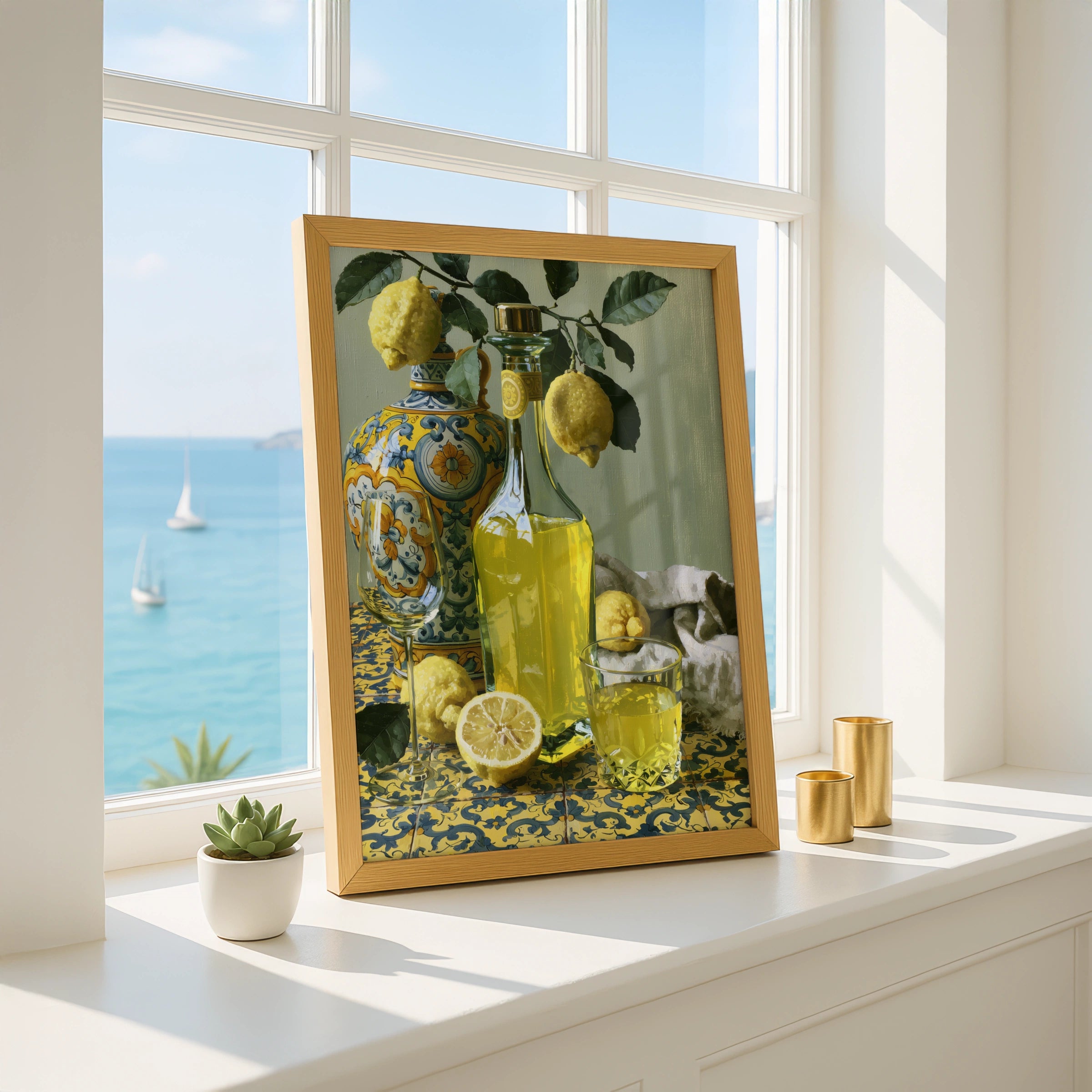 Limoncello Still Life Art, Lemon Drink Print, Colourful Kitchen Wall Art