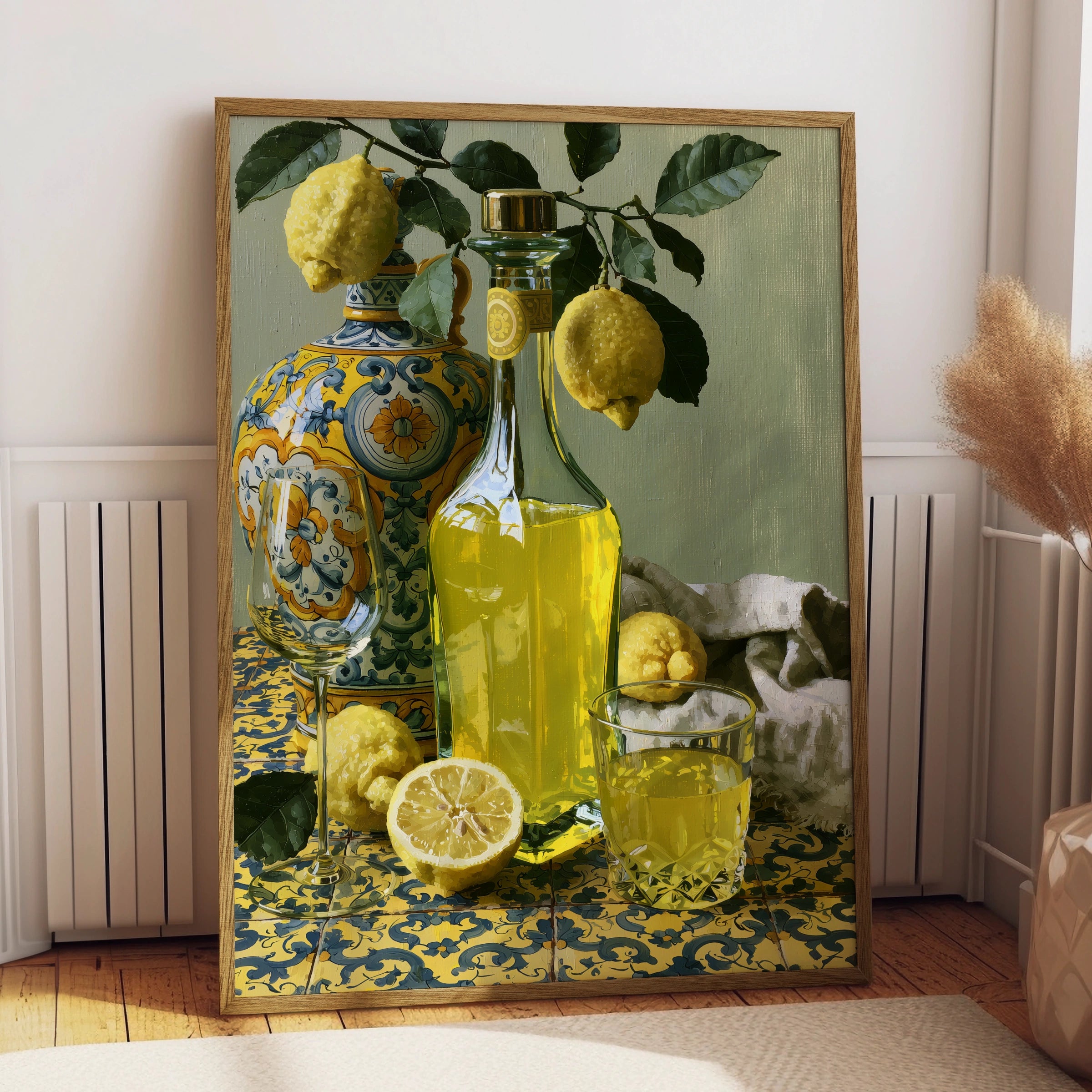 Limoncello Still Life Art, Lemon Drink Print, Colourful Kitchen Wall Art