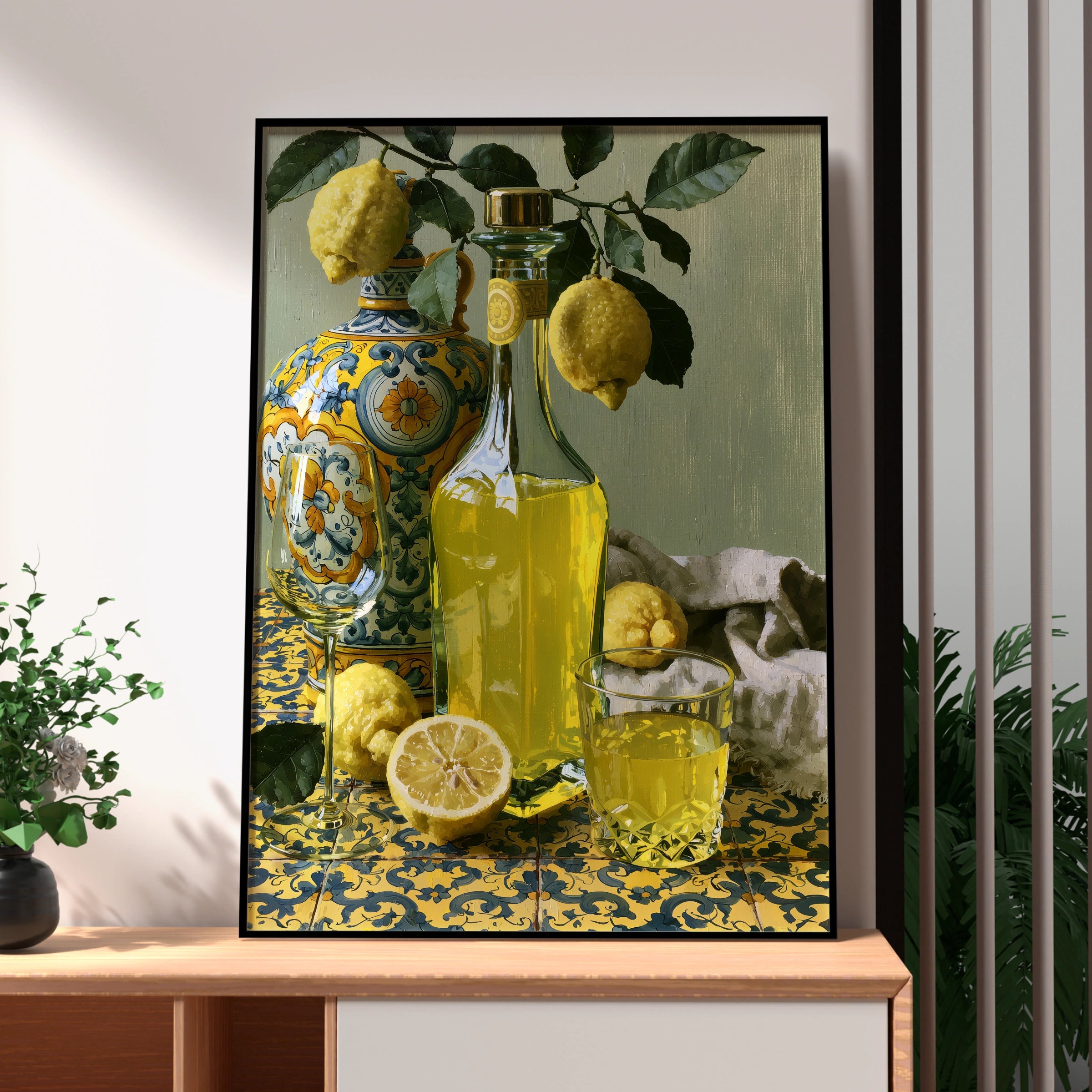 Limoncello Still Life Art, Lemon Drink Print, Colourful Kitchen Wall Art