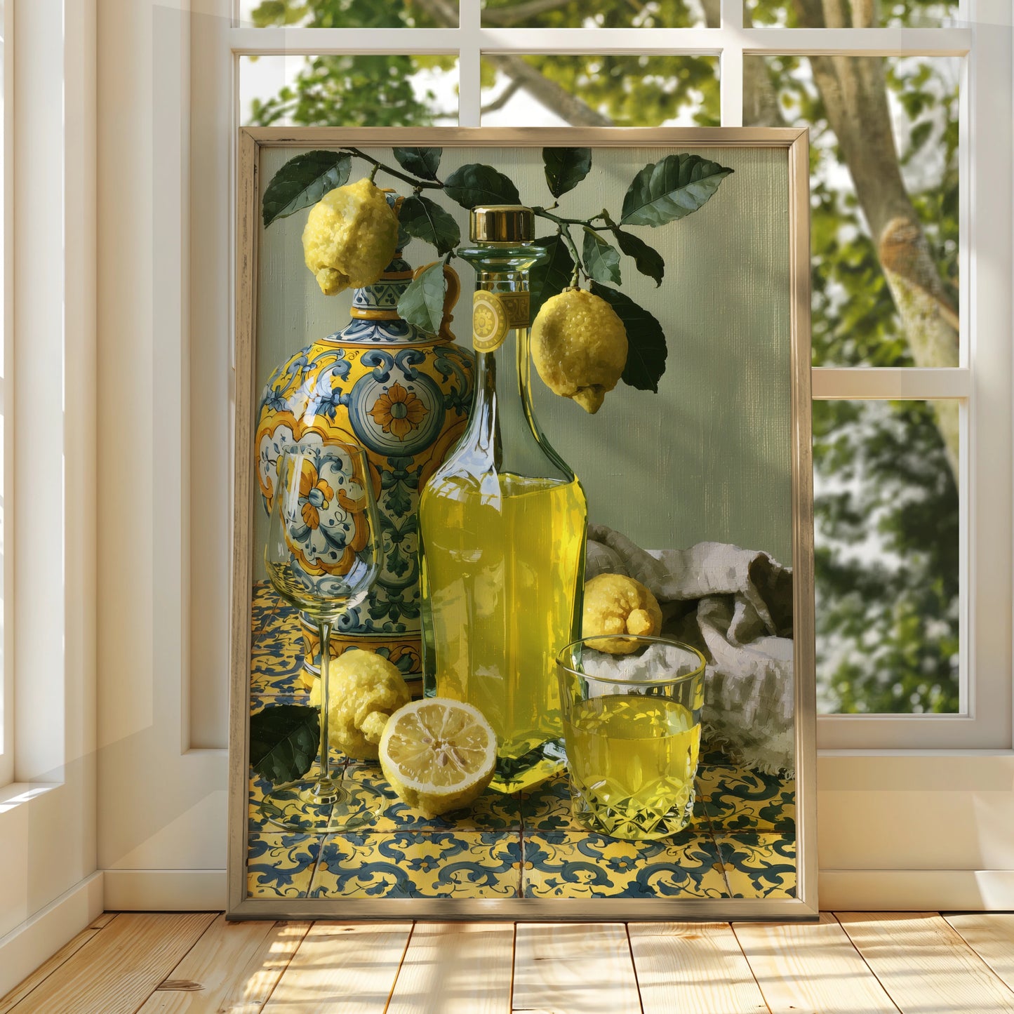 Limoncello Still Life Art, Lemon Drink Print, Colourful Kitchen Wall Art