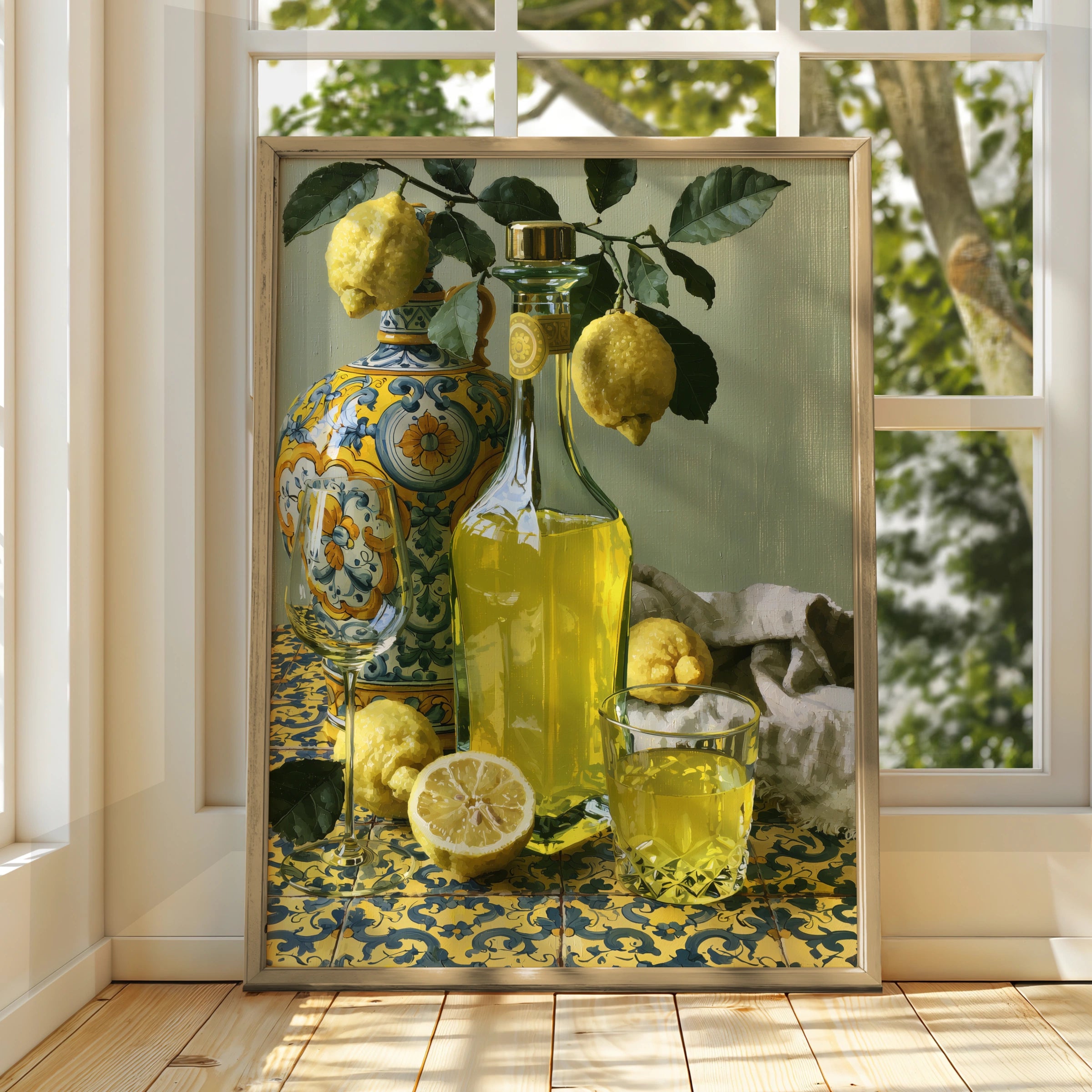 Limoncello Still Life Art, Lemon Drink Print, Colourful Kitchen Wall Art