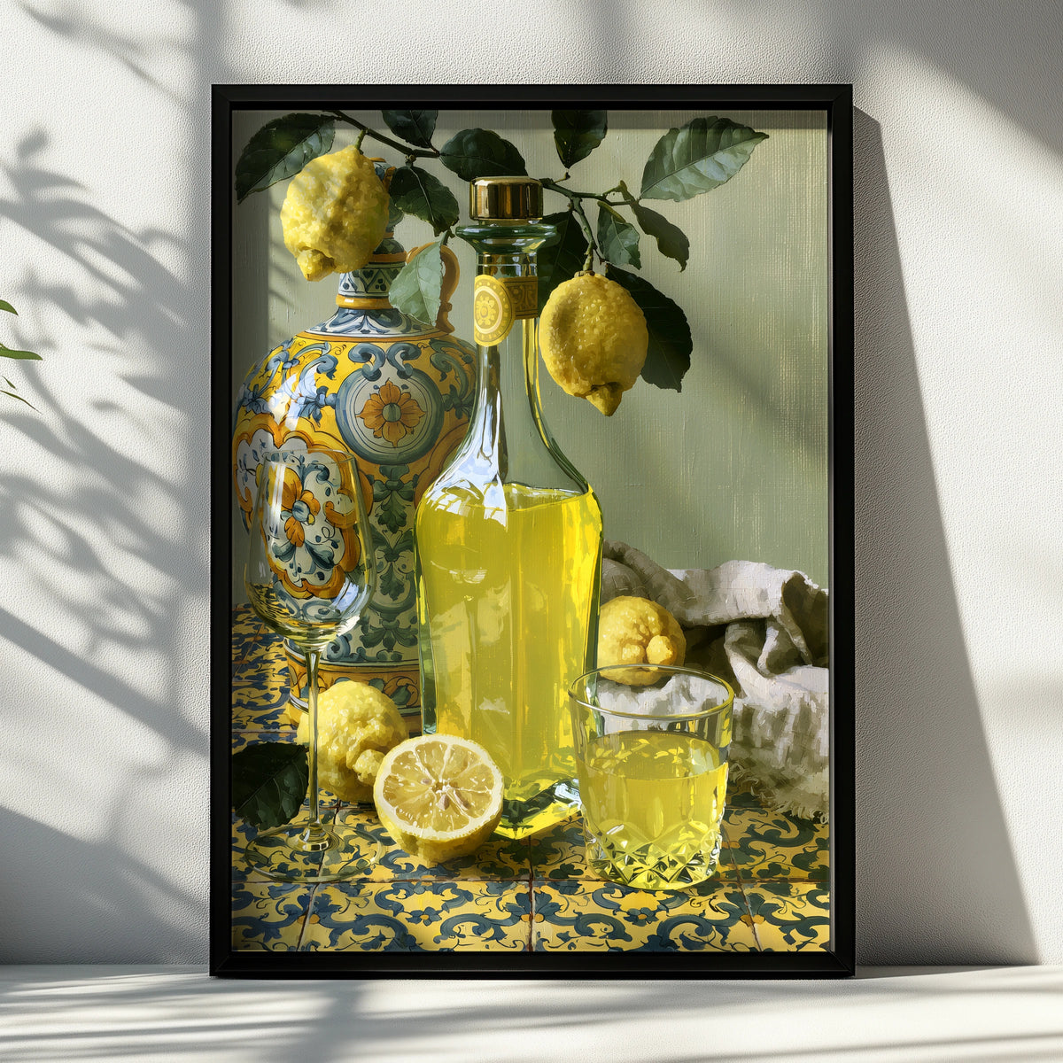 Limoncello Still Life Art, Lemon Drink Print, Colourful Kitchen Wall Art