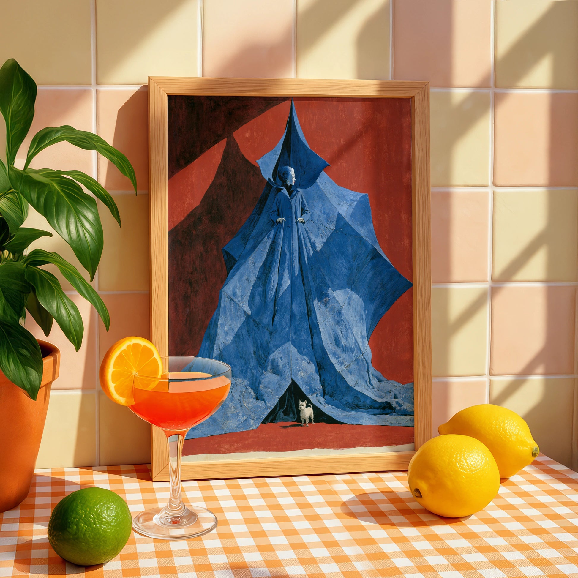 Blue Dog, Woman in Blue Cloak, Artistic Print, Bold Illustration, Wall Decor