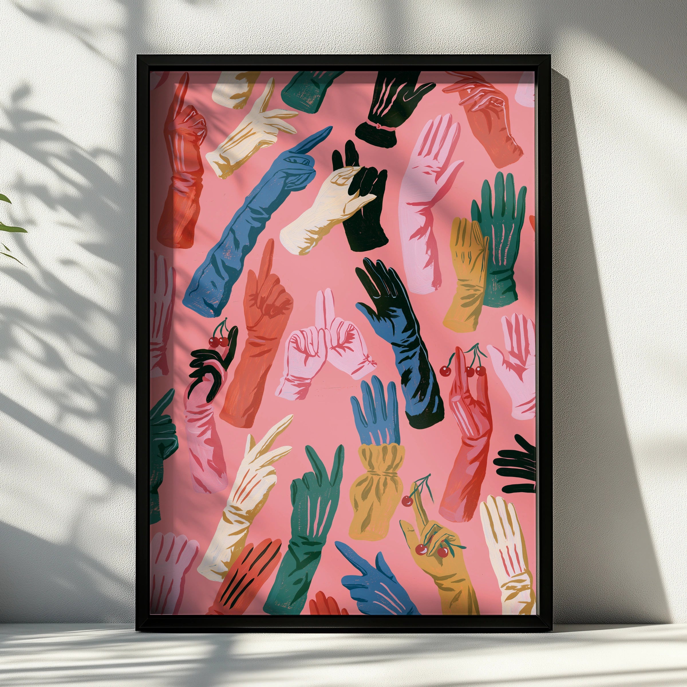 Colourful Gloves Motif Art Print, Vibrant Hand Illustrations, Whimsical Home Decor