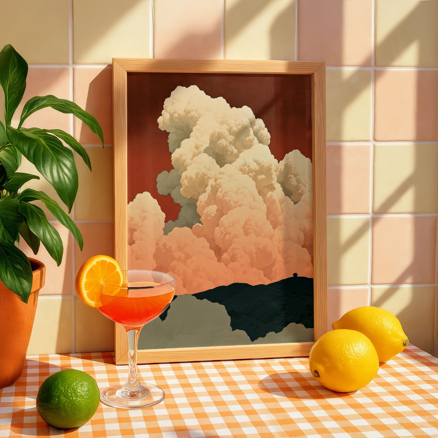 Cloudscape Art Print, Dramatic Clouds Over Mountains, Warm Tones, Minimalist Decor