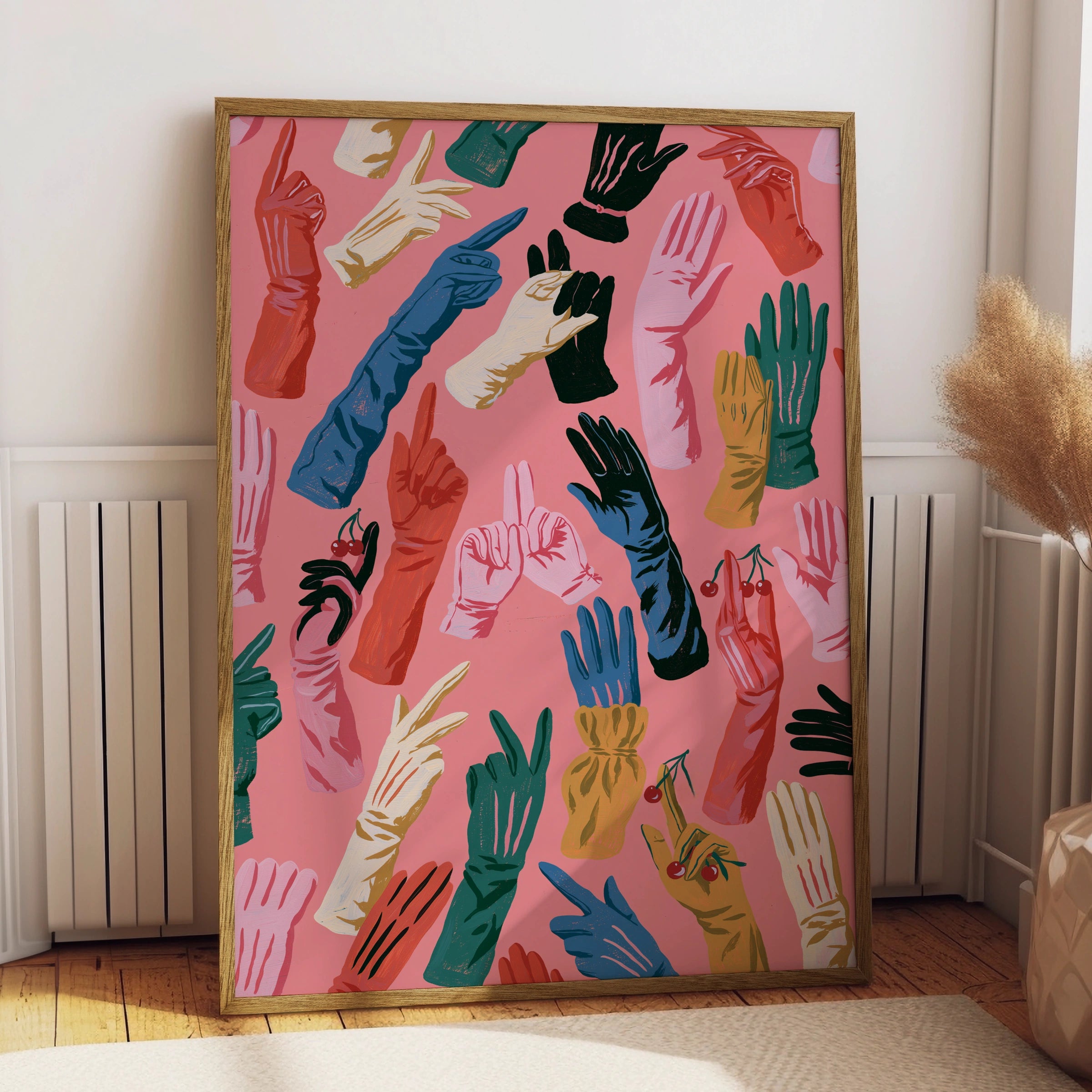 Colourful Gloves Motif Art Print, Vibrant Hand Illustrations, Whimsical Home Decor