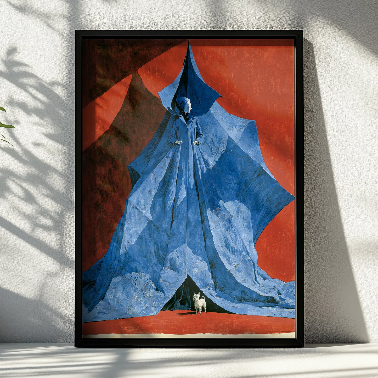 Blue Dog, Woman in Blue Cloak, Artistic Print, Bold Illustration, Wall Decor