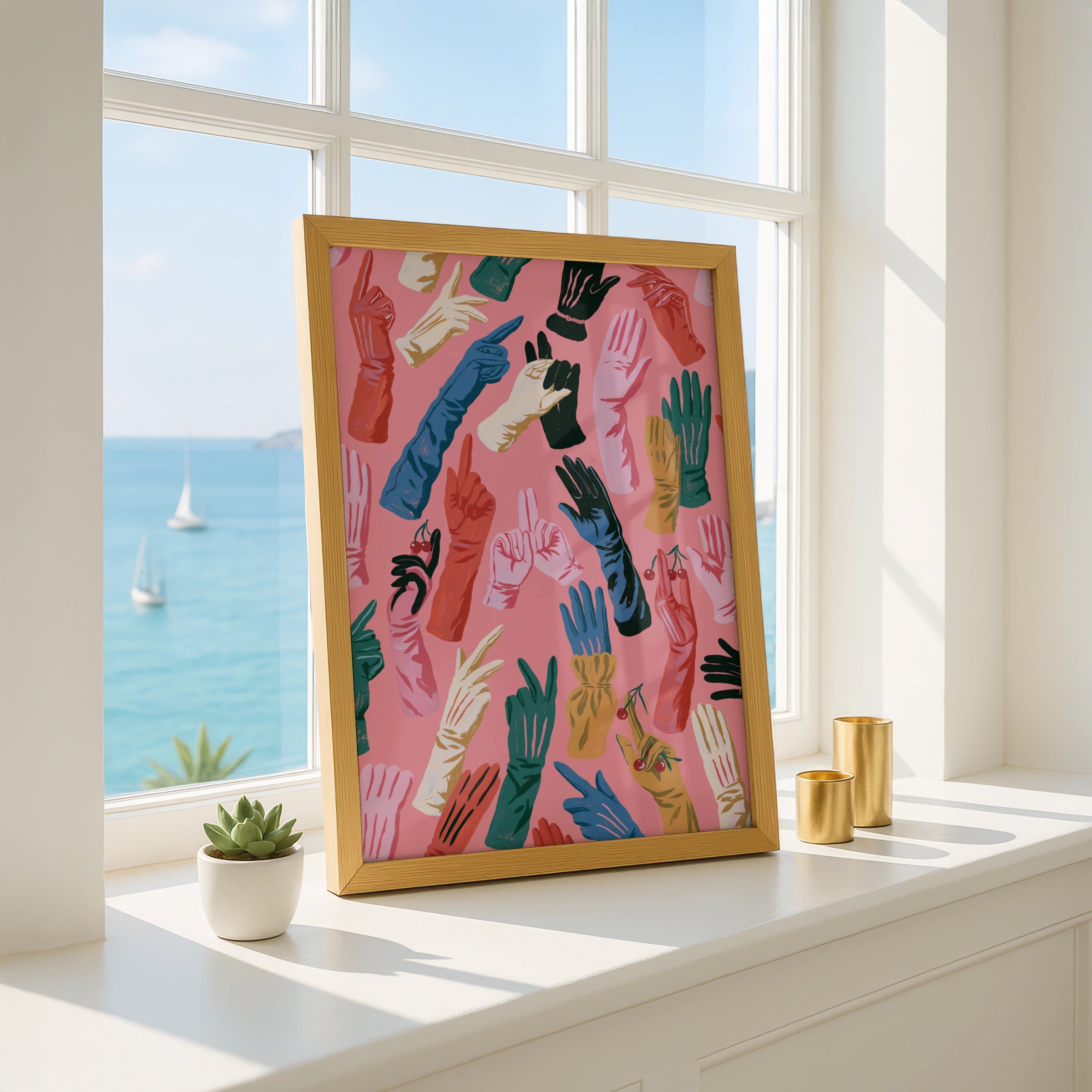 Colourful Gloves Motif Art Print, Vibrant Hand Illustrations, Whimsical Home Decor