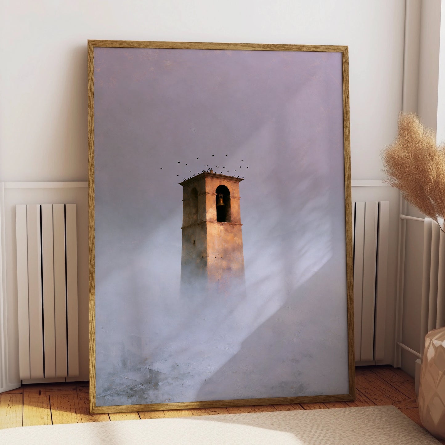 Belltower in Fog, Landscape Art Print, Atmospheric Wall Decor, Minimalist Decor, Serene Home Artwork