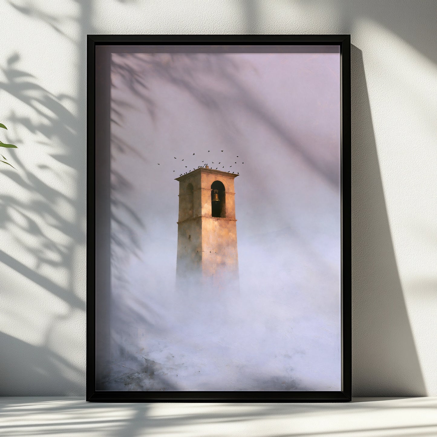 Belltower in Fog, Landscape Art Print, Atmospheric Wall Decor, Minimalist Decor, Serene Home Artwork