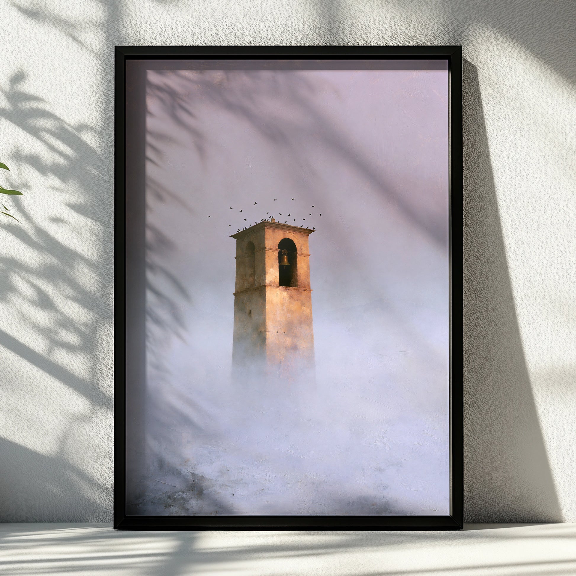 Belltower in Fog, Landscape Art Print, Atmospheric Wall Decor, Minimalist Decor, Serene Home Artwork