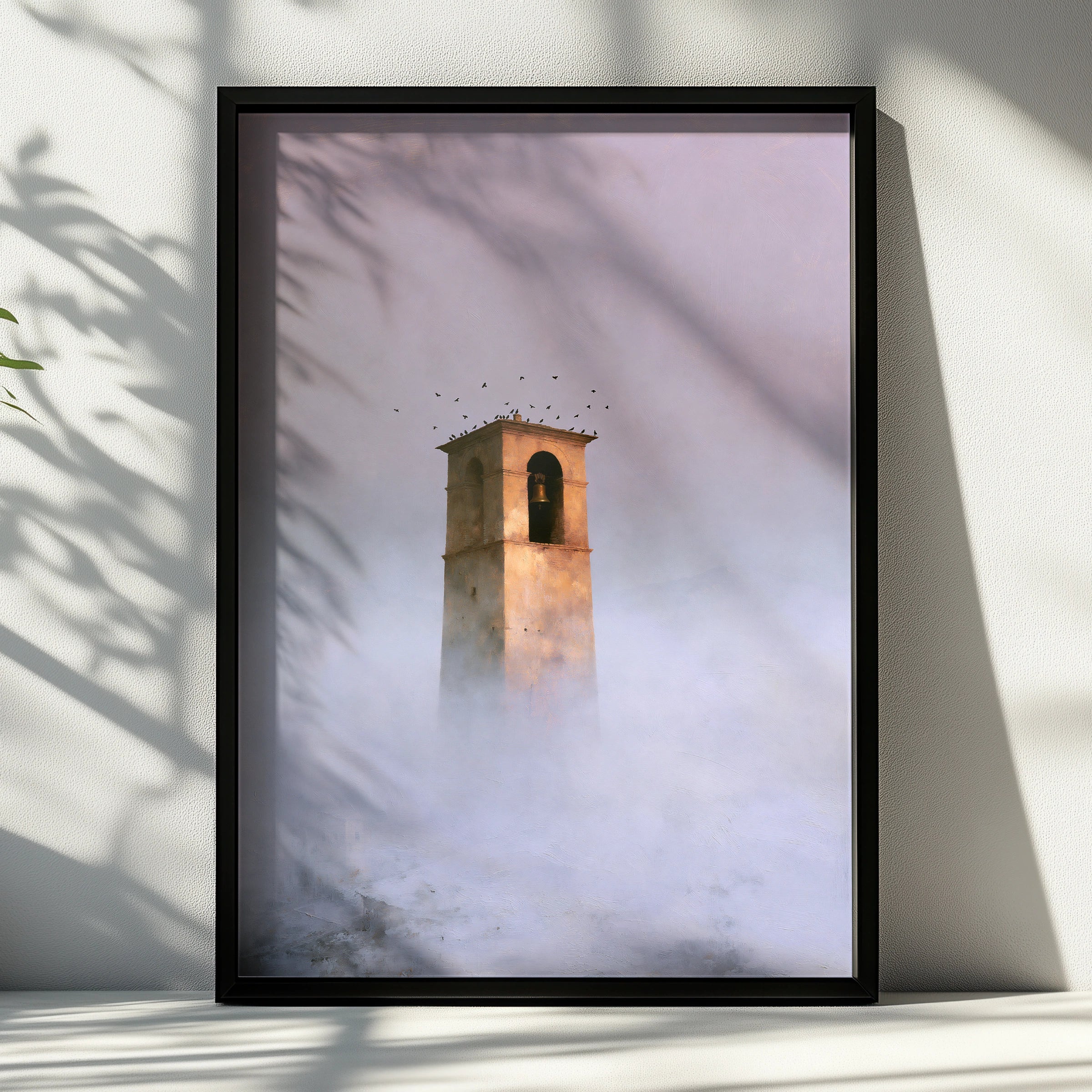 Belltower in Fog, Landscape Art Print, Atmospheric Wall Decor, Minimalist Decor, Serene Home Artwork