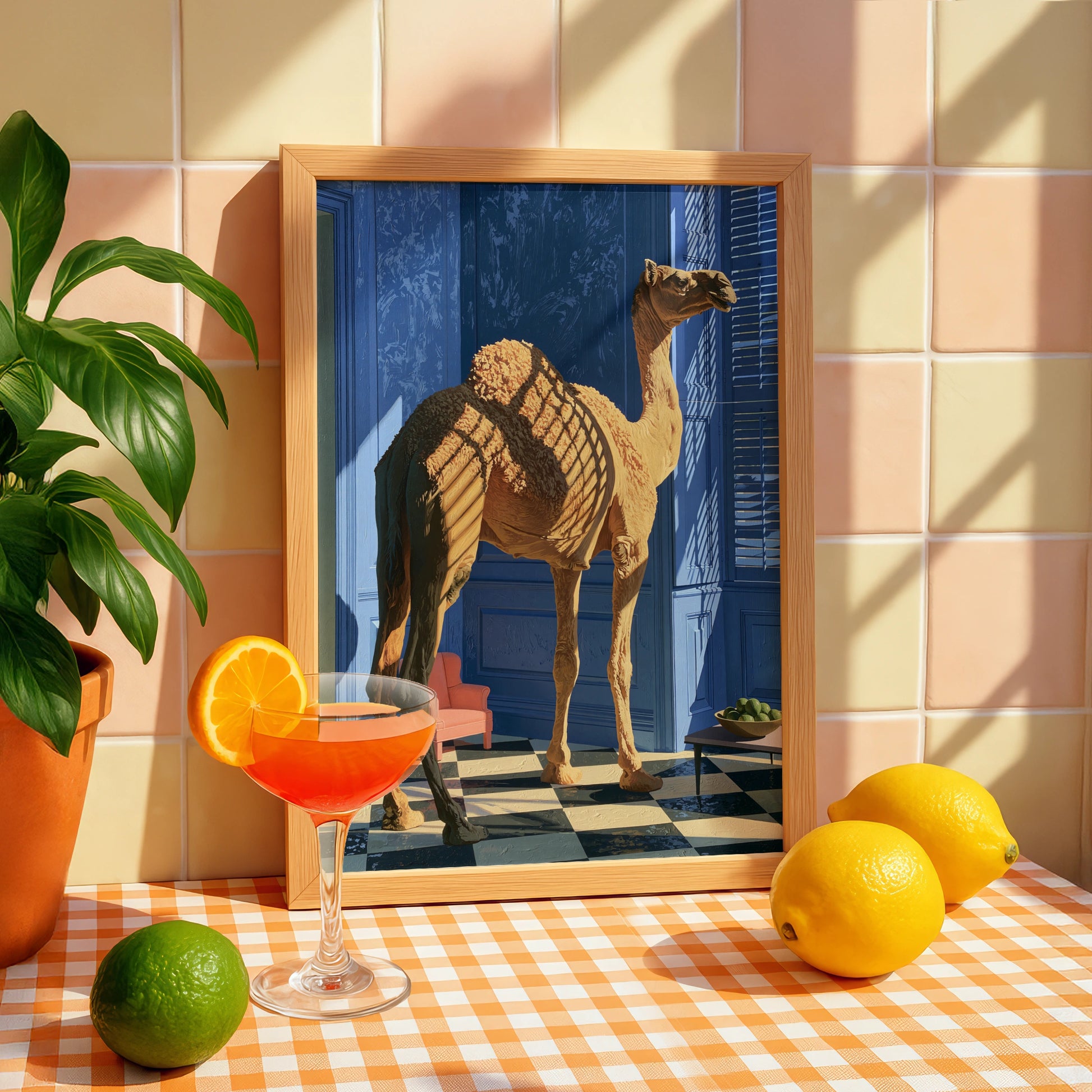 Camel in Blue Room Art Print, Unique Wall Decor, Vibrant Minimalism, Contemporary Home Design