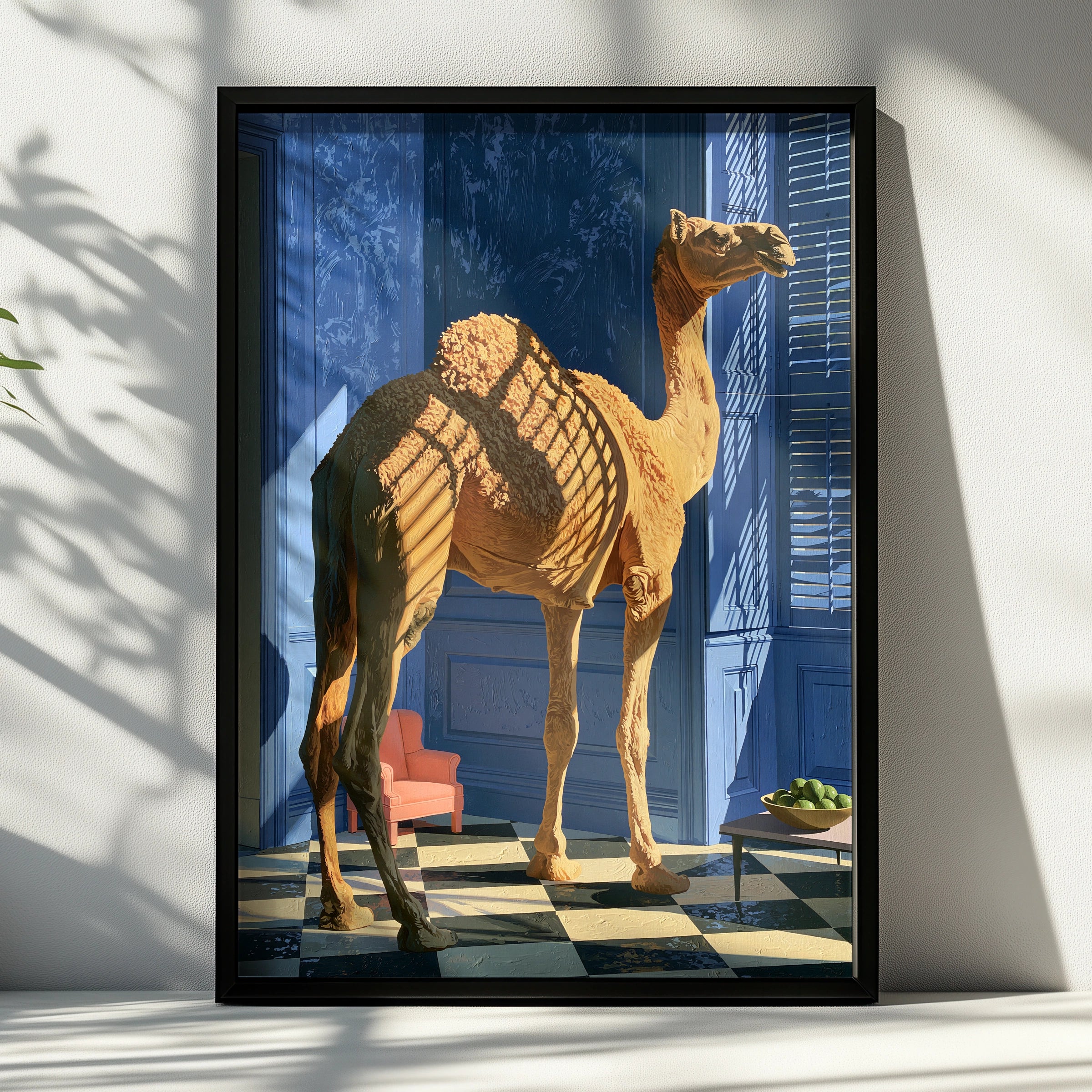 Camel in Blue Room Art Print, Unique Wall Decor, Vibrant Minimalism, Contemporary Home Design