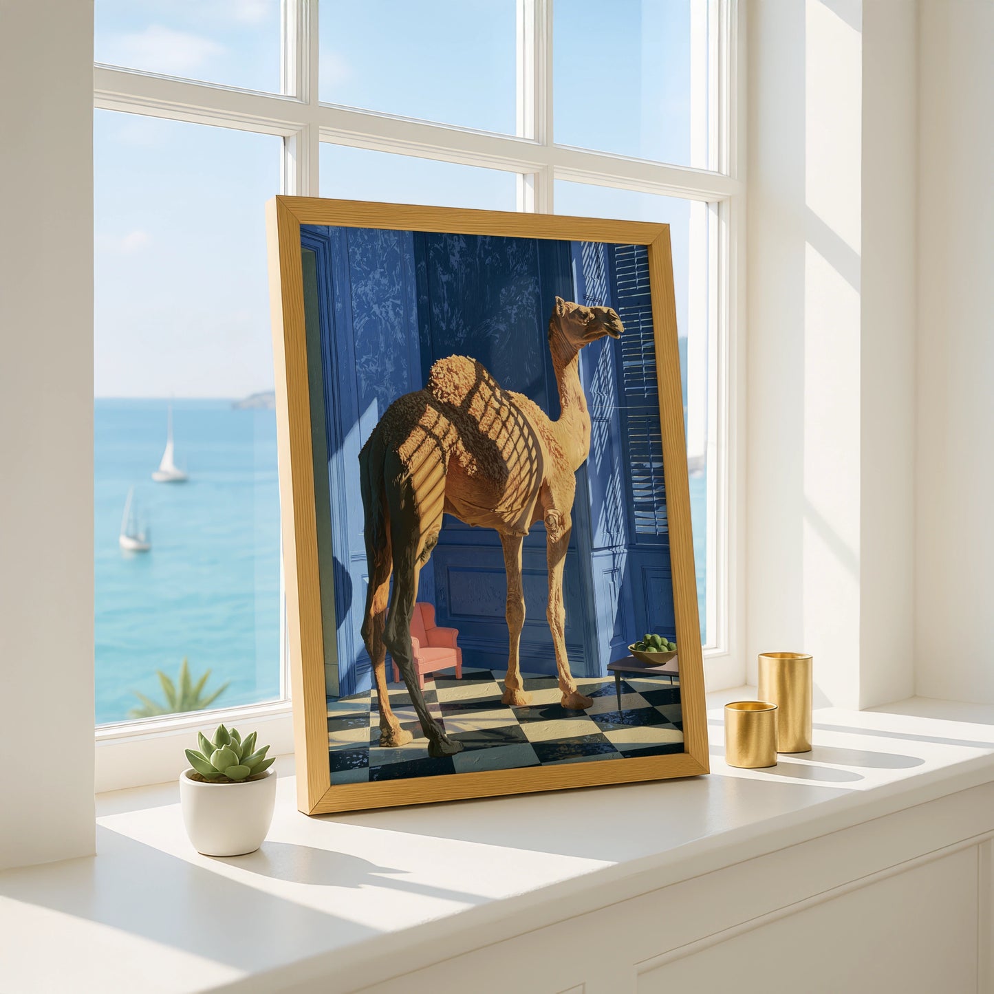 Camel in Blue Room Art Print, Unique Wall Decor, Vibrant Minimalism, Contemporary Home Design