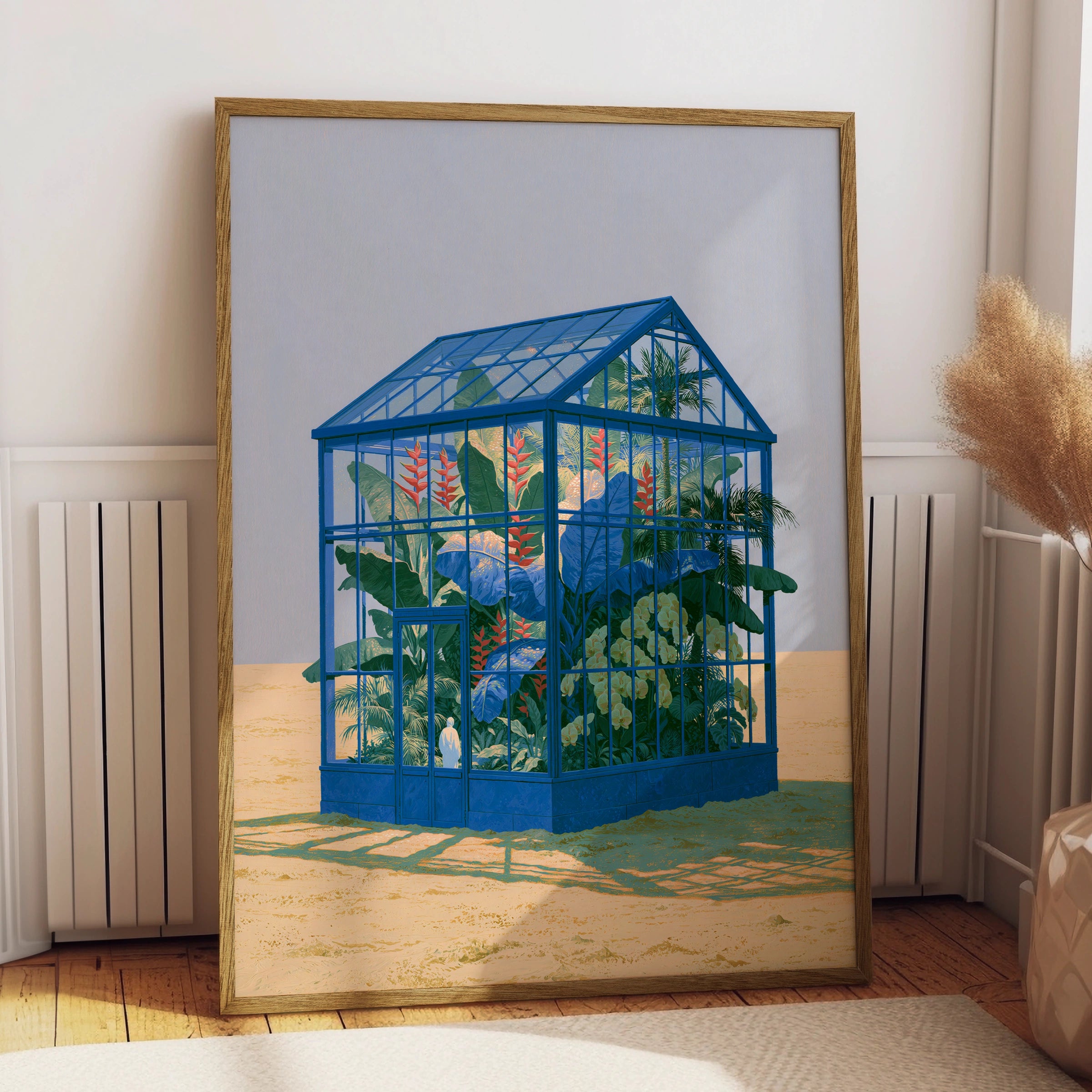Greenhouse, Blue Desert Art Print, Botanical Illustration, Eco-Friendly Wall Decor