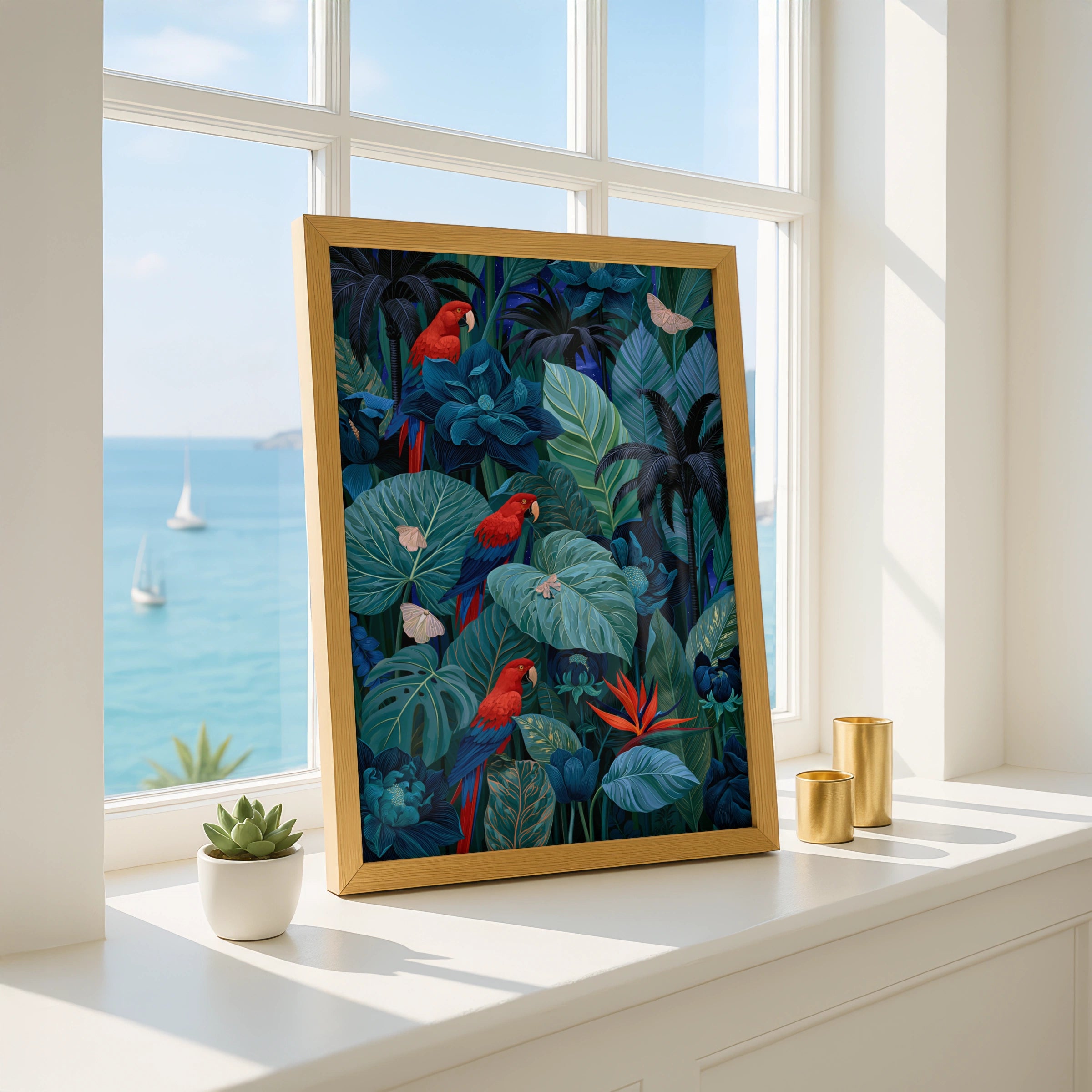 Tropical Parrots Art Print, Exotic Wall Decor, Vibrant Jungle Illustration, Nature Inspired Home Art