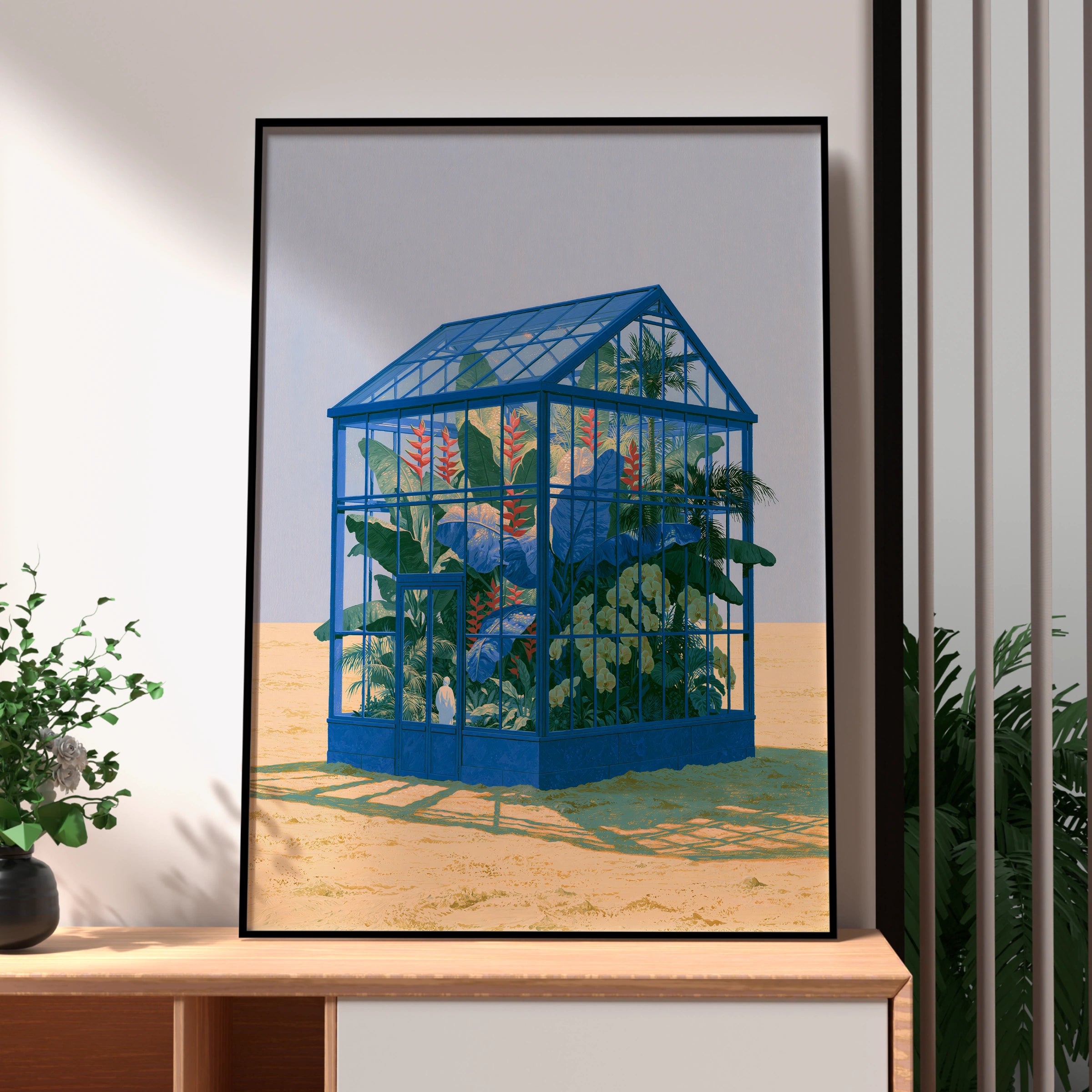 Greenhouse, Blue Desert Art Print, Botanical Illustration, Eco-Friendly Wall Decor