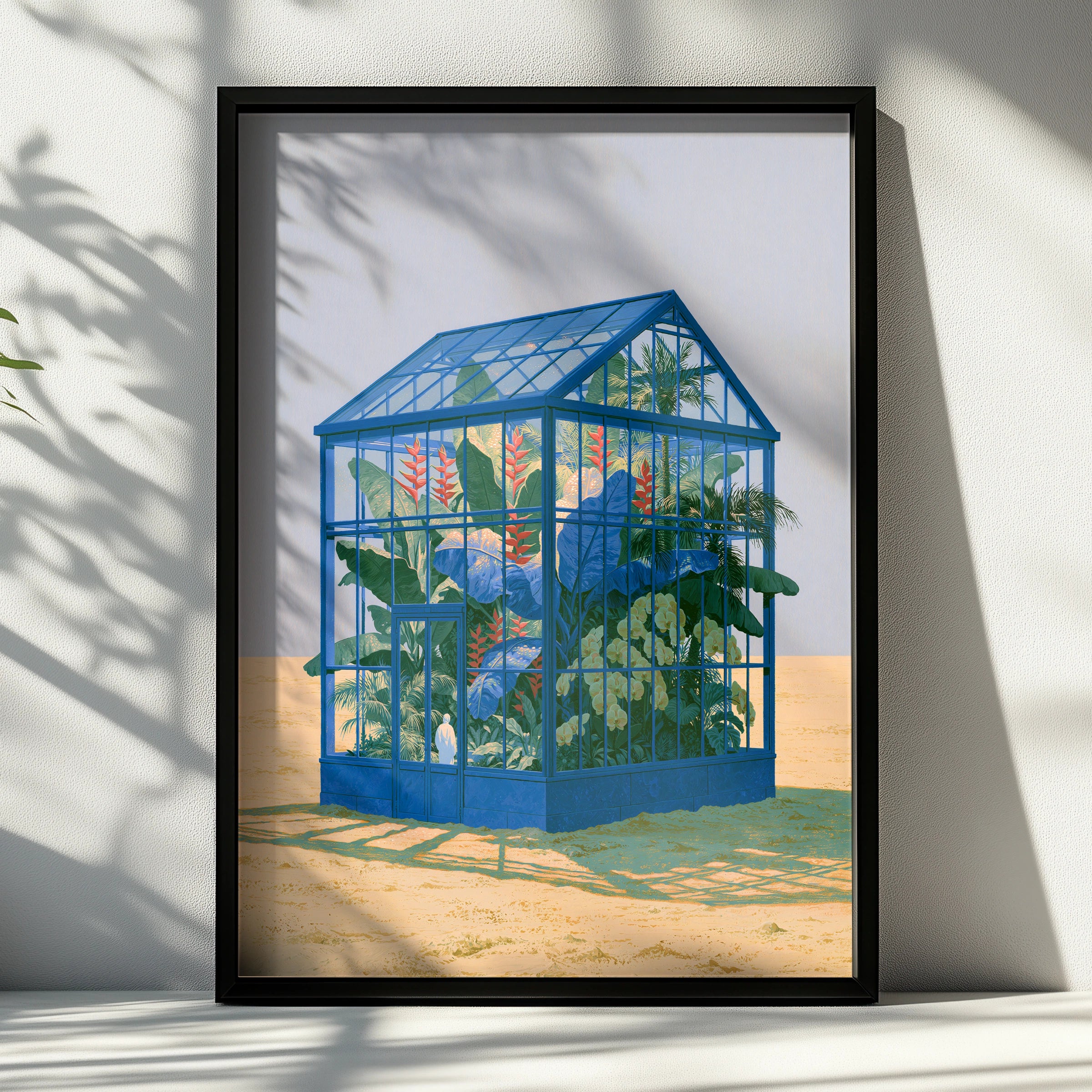 Greenhouse, Blue Desert Art Print, Botanical Illustration, Eco-Friendly Wall Decor