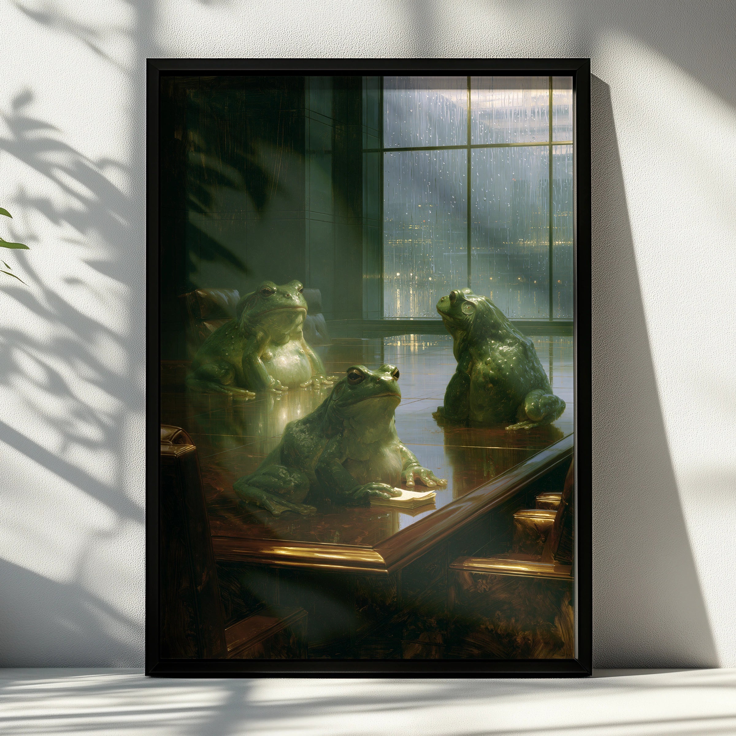Frogs in Office Meeting, Quirky Wall Art, Humorous Decor for Home or Office, Original Printable Poster