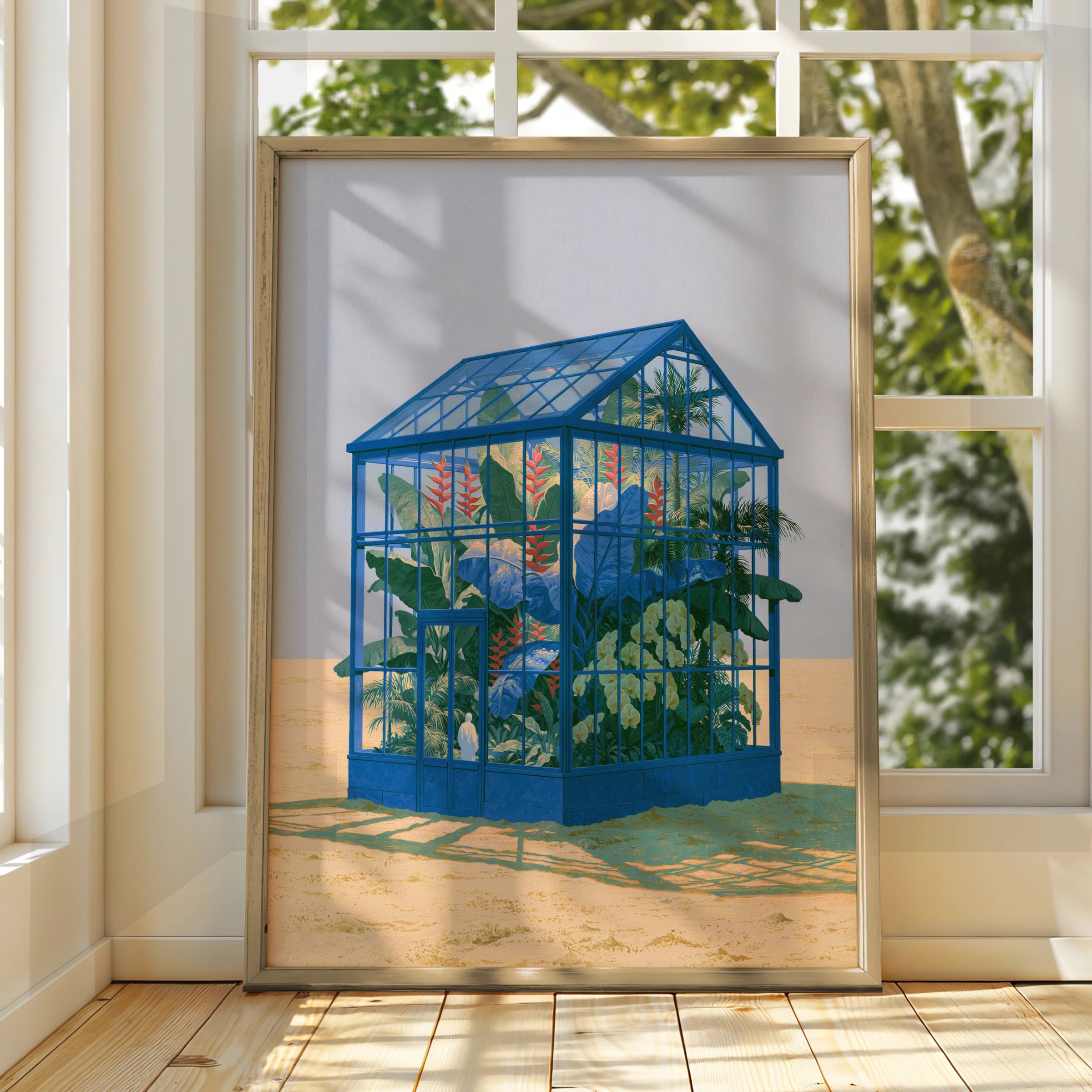 Greenhouse, Blue Desert Art Print, Botanical Illustration, Eco-Friendly Wall Decor