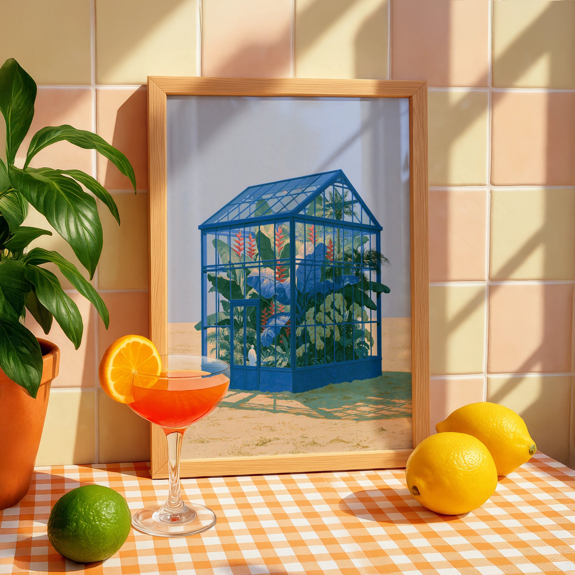 Greenhouse, Blue Desert Art Print, Botanical Illustration, Eco-Friendly Wall Decor