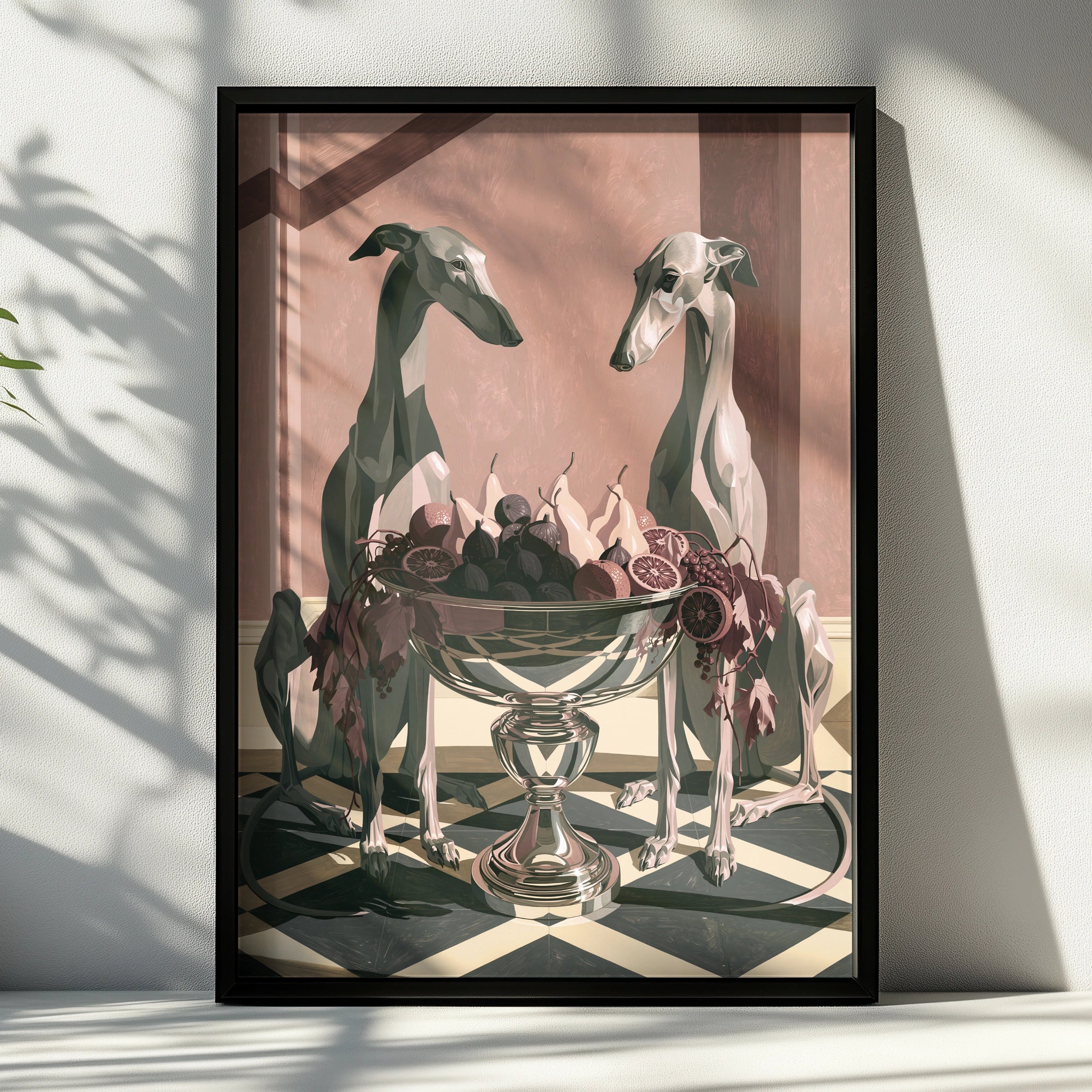 Hounds with Fruit Bowl Art Print, Decorative Wall Artwork, Contemporary Style for Pet Lovers