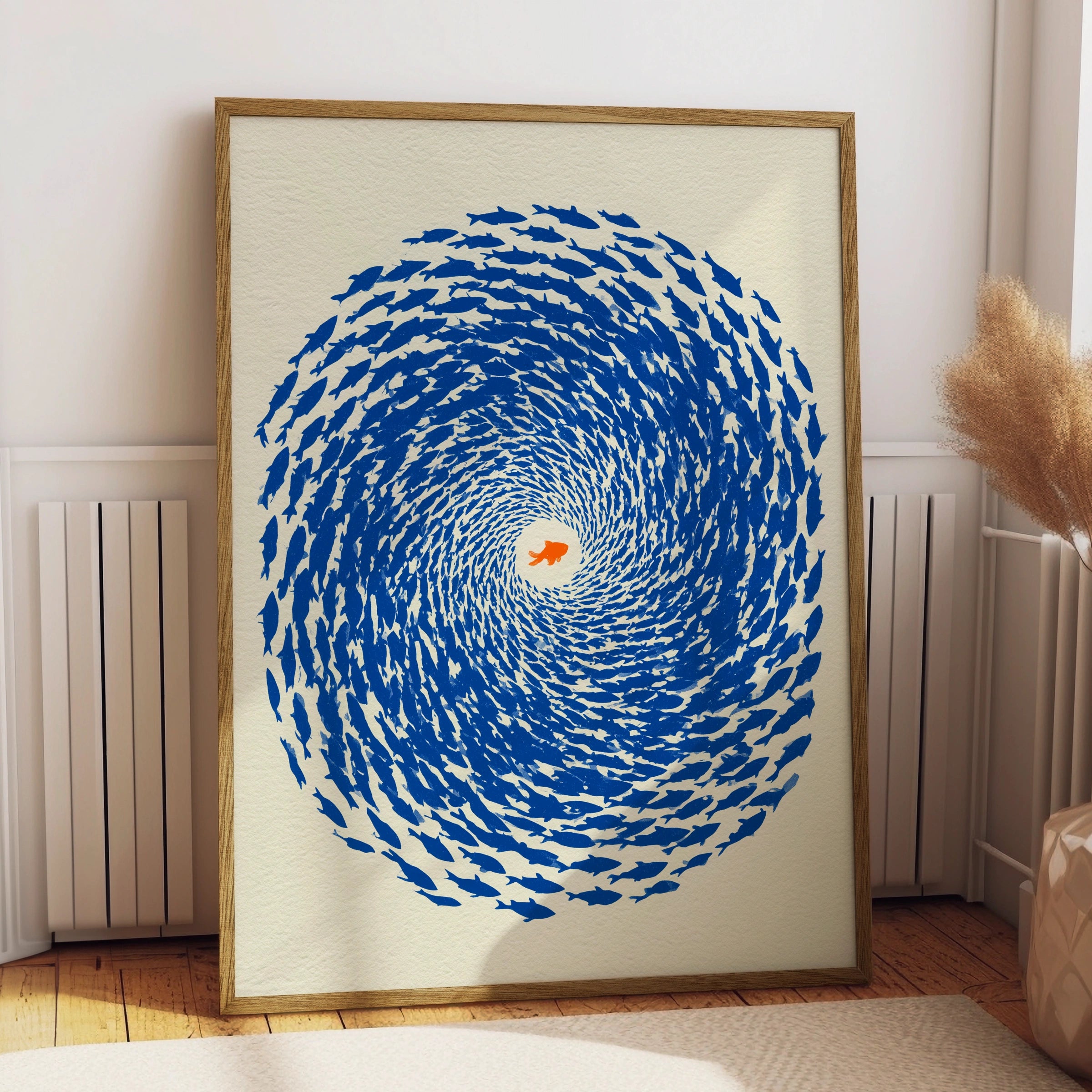 Swirling School of Fish, Art Print, Blue Home Decor, Ocean Theme