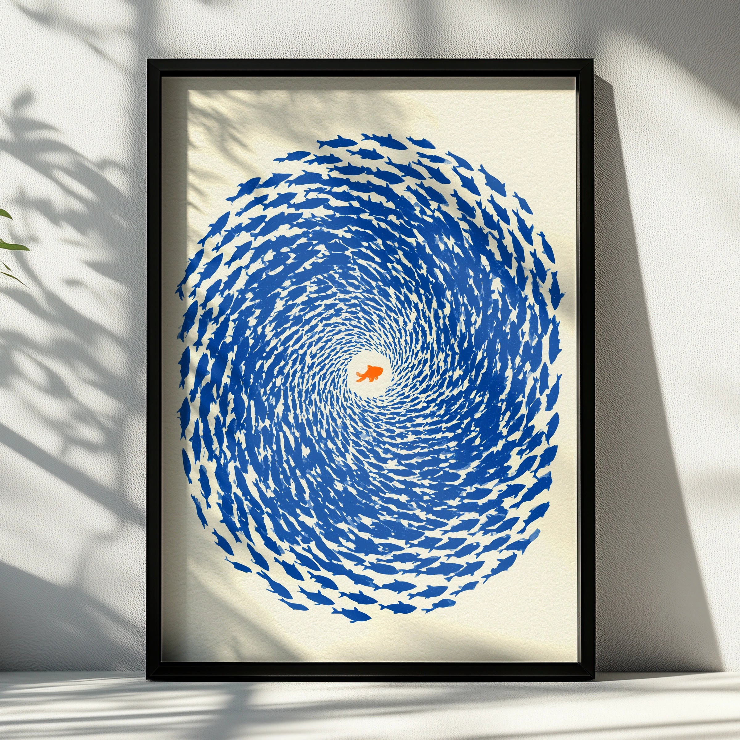 Swirling School of Fish, Art Print, Blue Home Decor, Ocean Theme