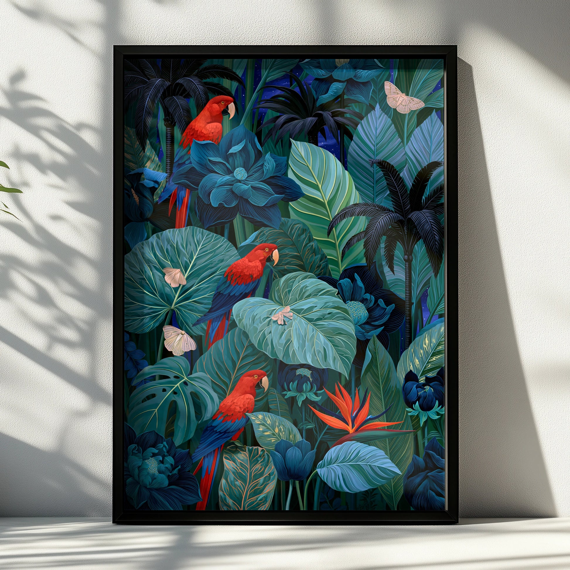Tropical Parrots Art Print, Exotic Wall Decor, Vibrant Jungle Illustration, Nature Inspired Home Art