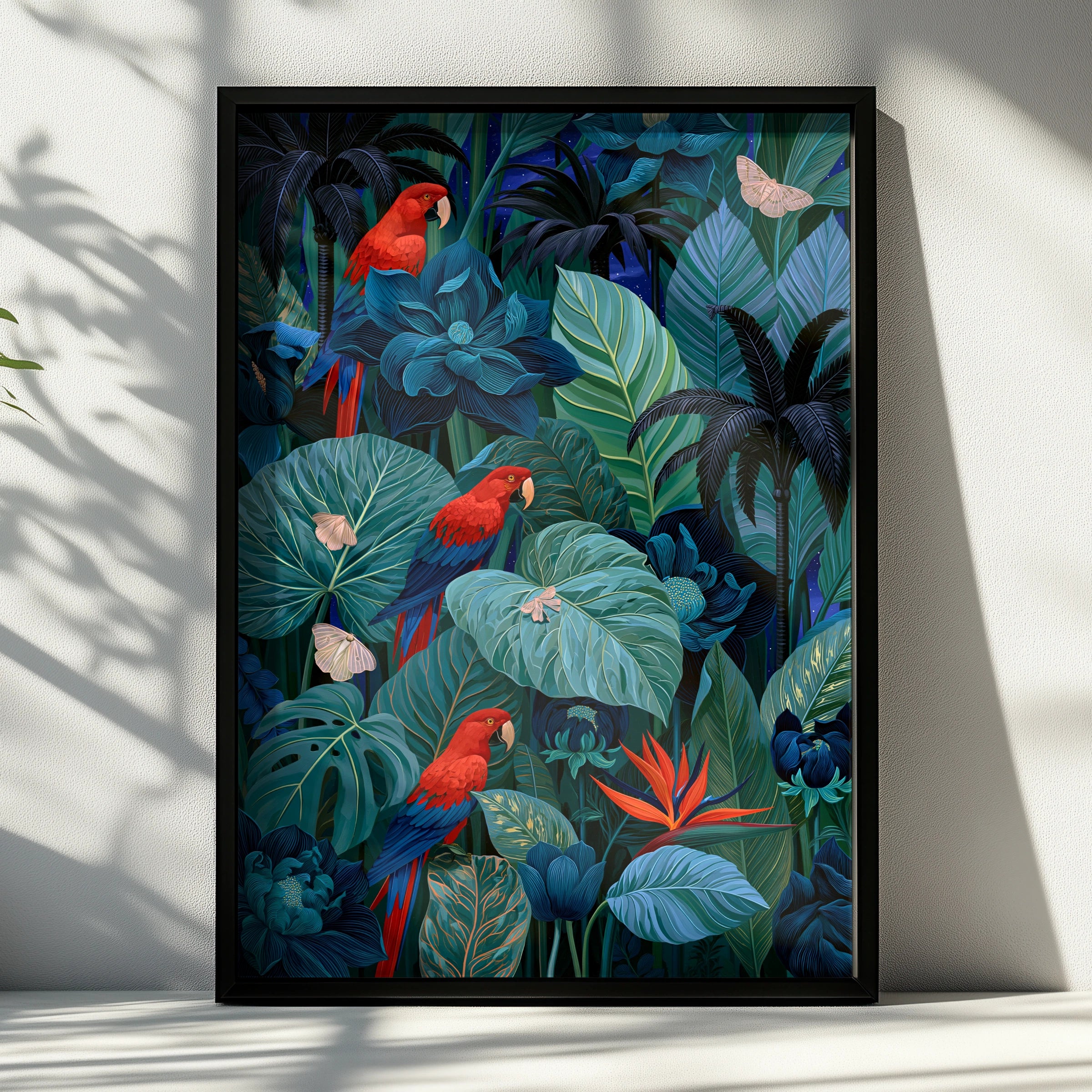 Tropical Parrots Art Print, Exotic Wall Decor, Vibrant Jungle Illustration, Nature Inspired Home Art