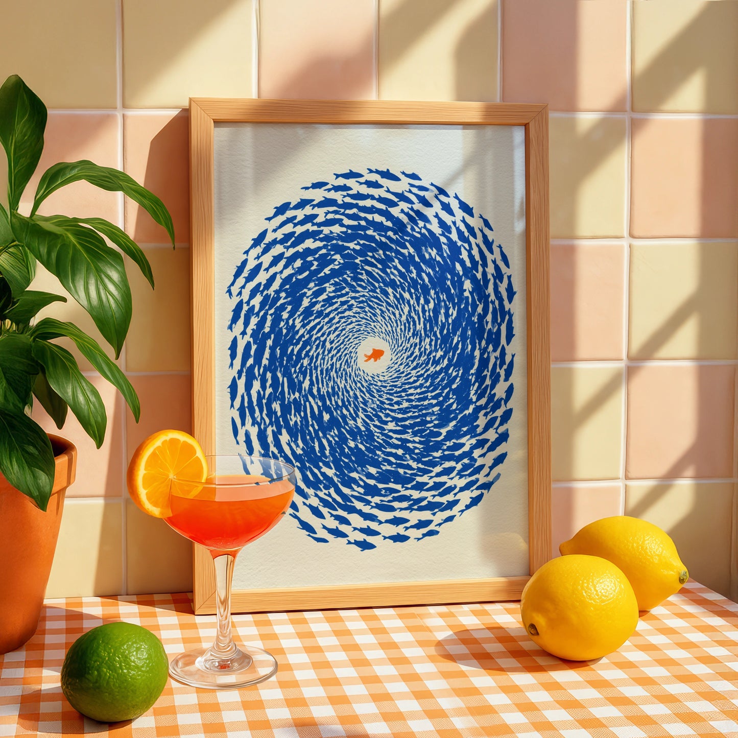 Swirling School of Fish, Art Print, Blue Home Decor, Ocean Theme