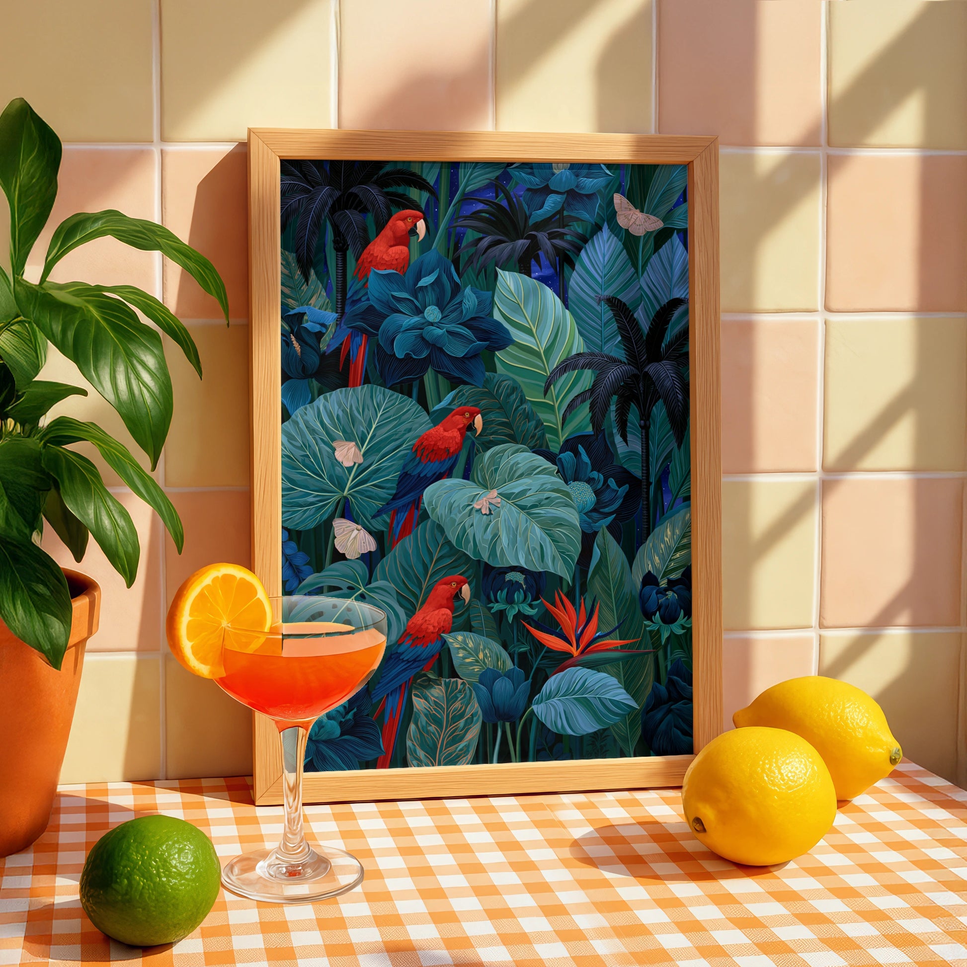 Tropical Parrots Art Print, Exotic Wall Decor, Vibrant Jungle Illustration, Nature Inspired Home Art