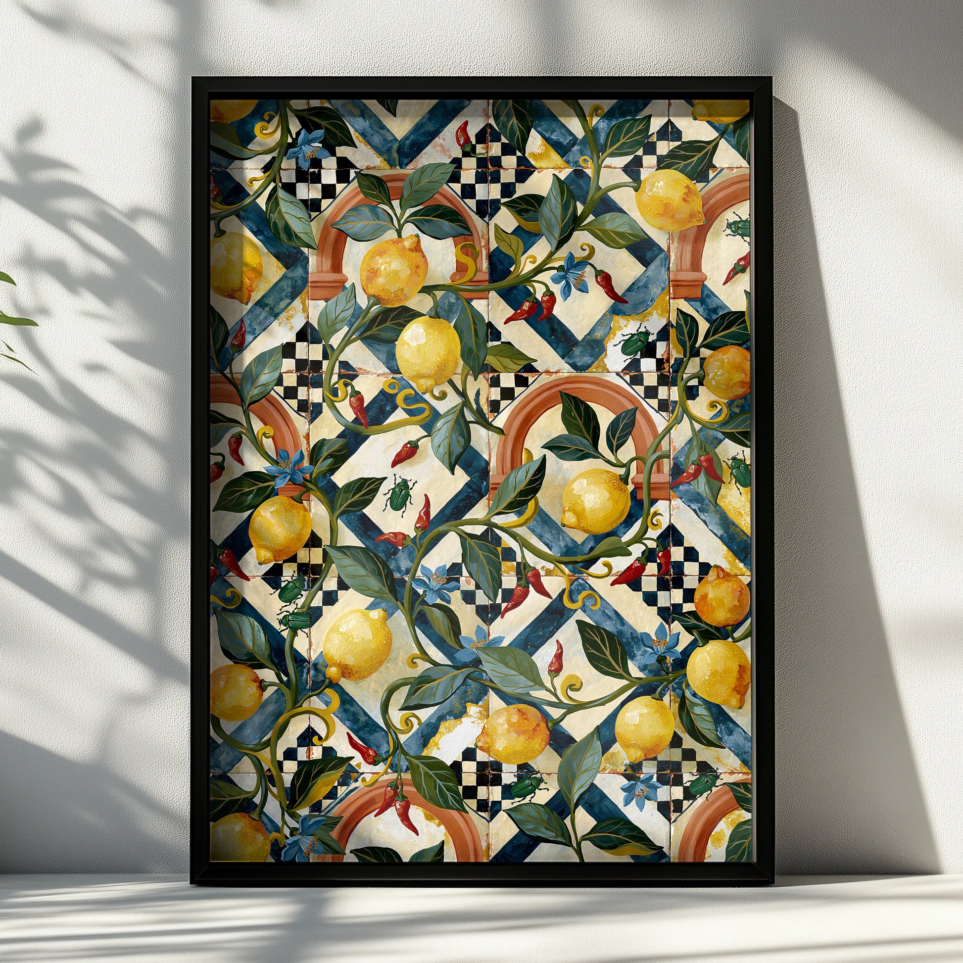 Lemon Tile Pattern Art Print, Vibrant Wall Decor, Floral Design, Modern Kitchen Art