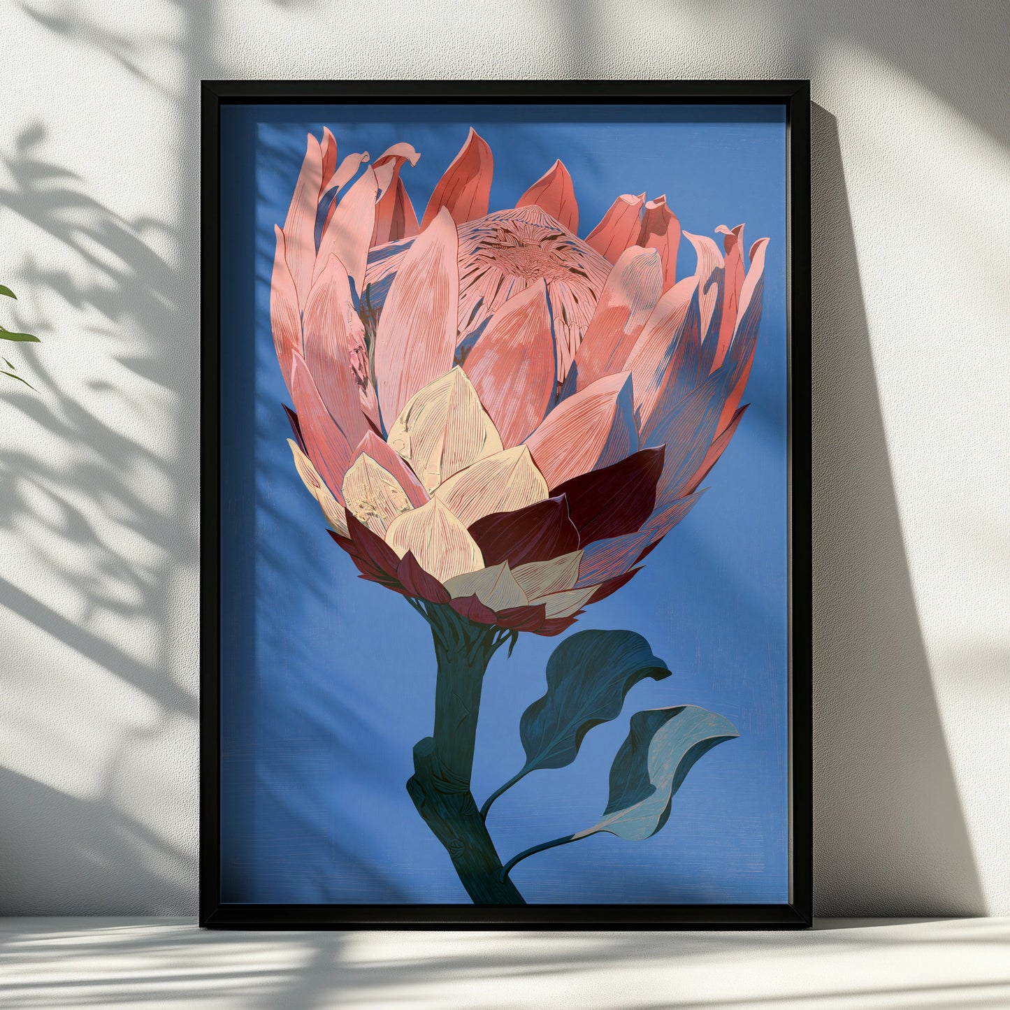 Protea Flower Art Print, Floral Wall Decor, Pink Botanical Poster, Nature Illustration