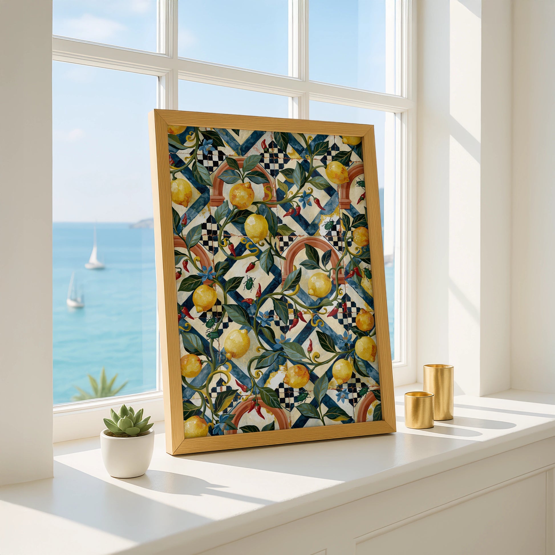 Lemon Tile Pattern Art Print, Vibrant Wall Decor, Floral Design, Modern Kitchen Art