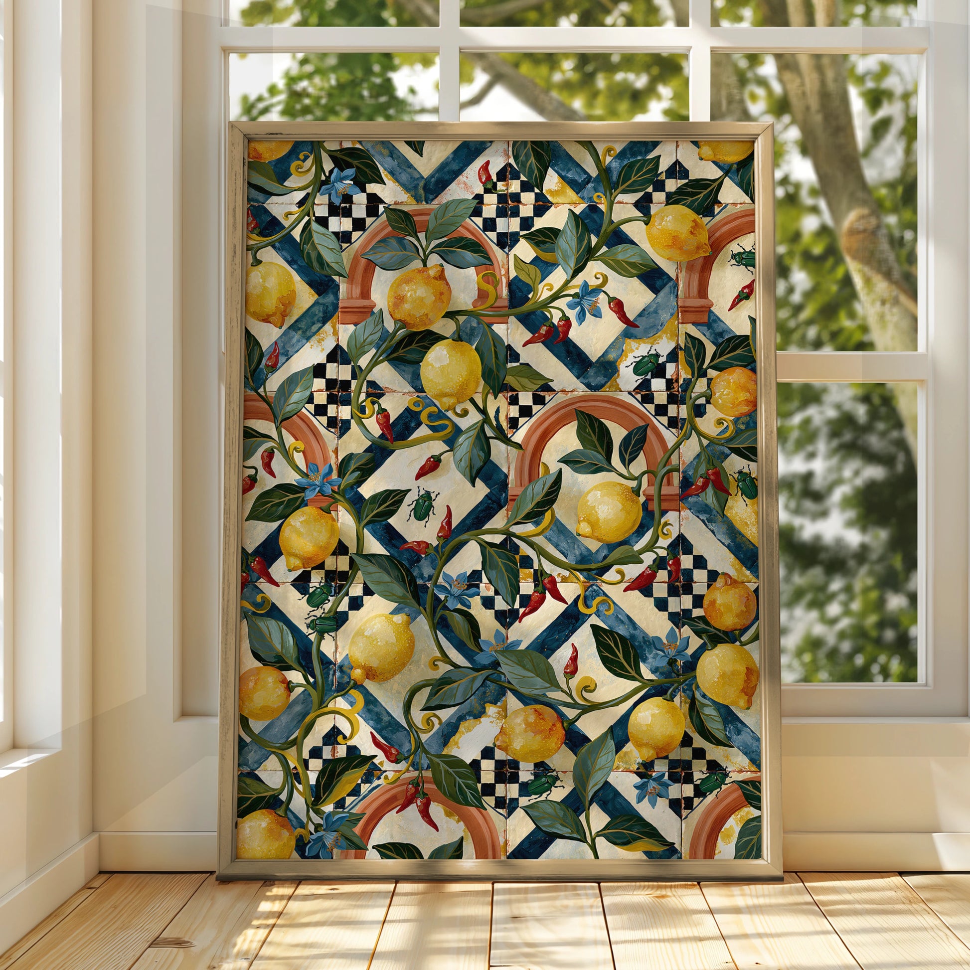 Lemon Tile Pattern Art Print, Vibrant Wall Decor, Floral Design, Modern Kitchen Art